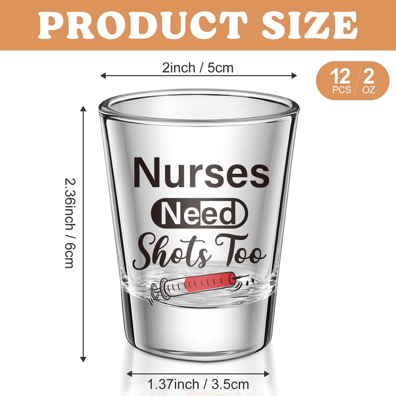 Patelai 12 Pcs Nurse Need Shots Too, Funny Glass Gift for Women and Male Mom Sister or Friend Present for Nursing Graduation Nur