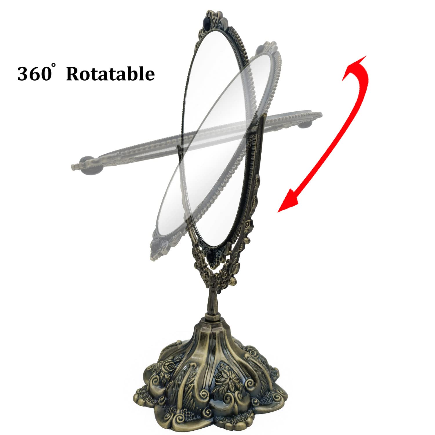 Hsiwto Vintage Double Side Makeup Mirror, Alloy Metal Table Desktop Mirror With 360 Degree Rotation Cosmetic Tool For Women Girl