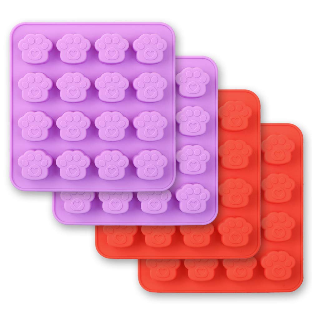 Cozihom Dog Paw Shaped Silicone Molds, 16 Cavity, Food Grade, For Chocolate, Candy, Pudding, Jelly, Dog Treats. 4 Pcs