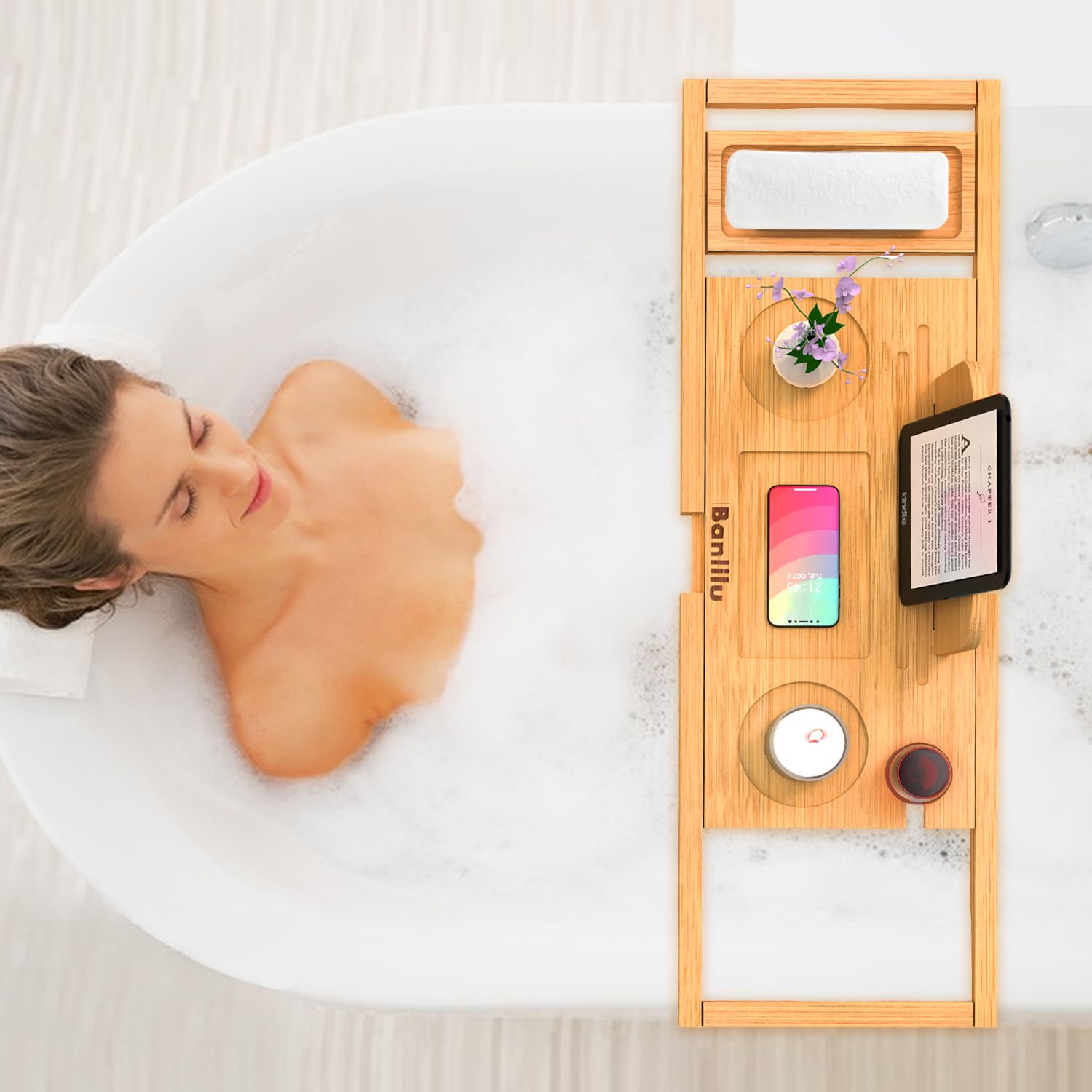 Luxury Bathtub Caddy Tray - Bath Tray Expandable - Bath Tub Tray Table For Bathtub - Bath Caddy Tray For Bathtub, Ajustable Size