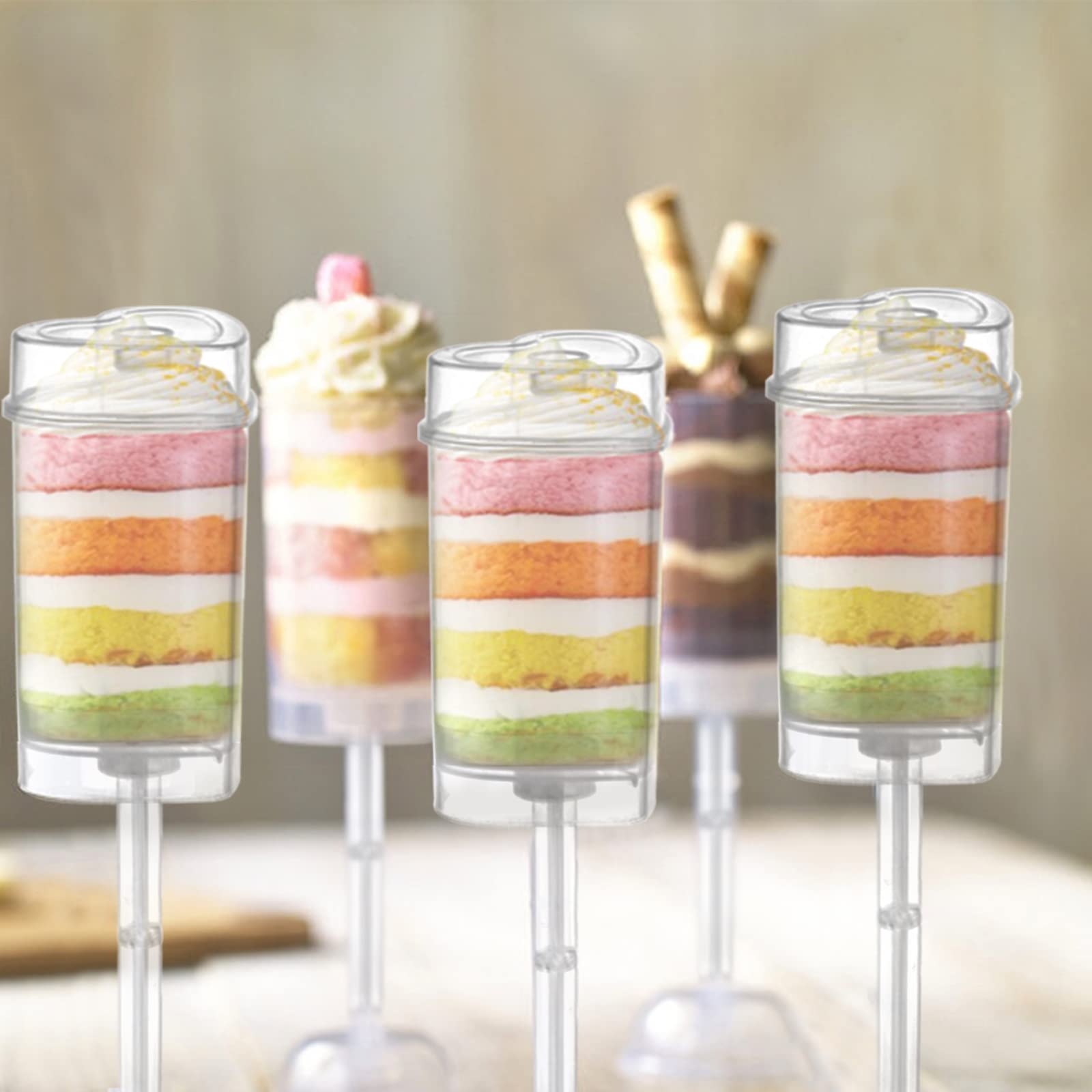 Jucoan 50 Pack Cake Pop Shooter, Heart Shape Plastic Cake Push Up Pop Container With Lid, Base, Stick For Cake, Ice Cream, Desse