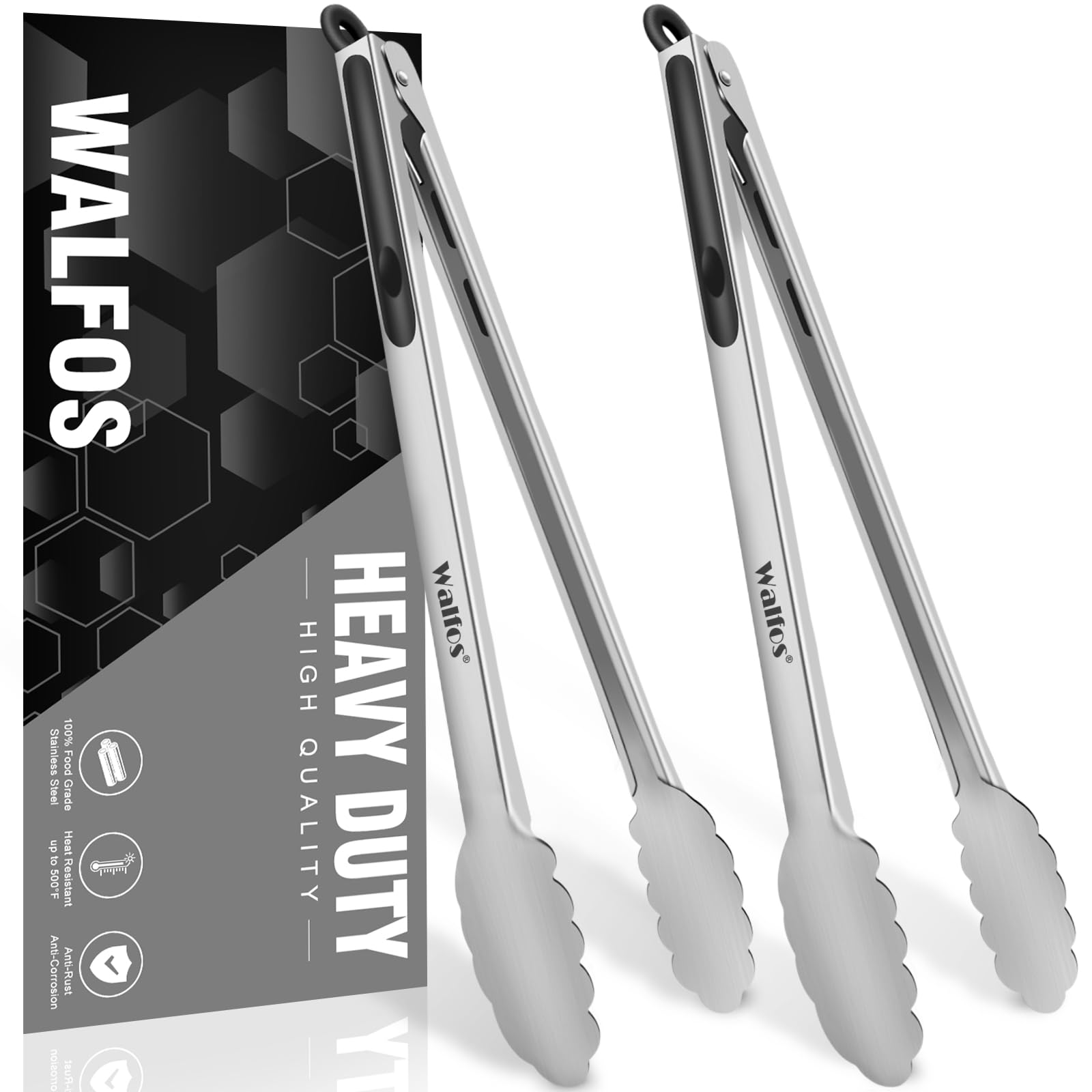 Walfos 17 Inch Extra Long Grill Tongs Set Of 2, Ultimate Stainless Steel Tongs For Grilling, Cooking, Bbq/Barbecue, Buffet And T