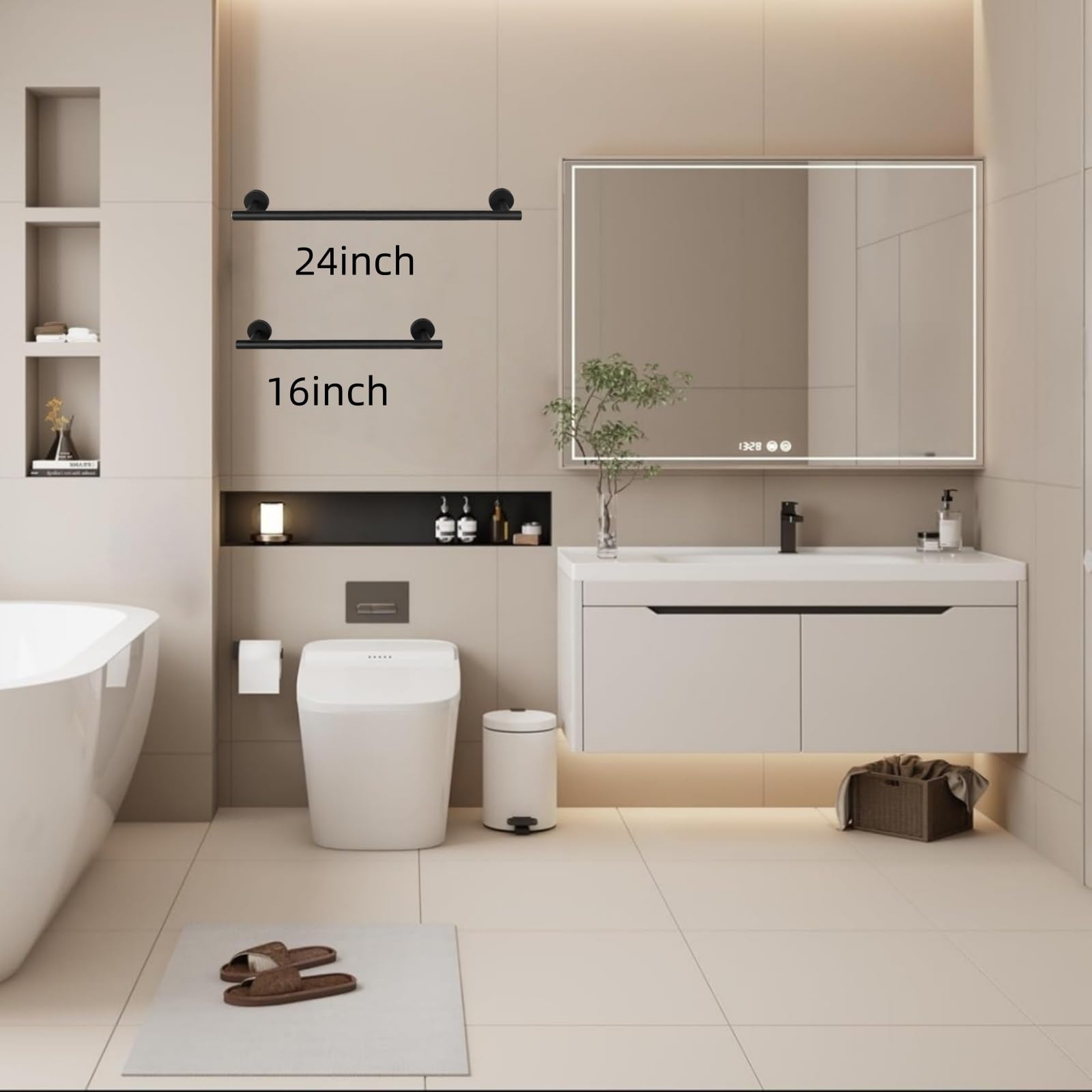 Mwxmm Matte Black Towel Bar - 16 Inch Thickened Towel Rack 2 Pack For Bathroom, Sus304 Stainless Steel Bathroom Hardware Accesso