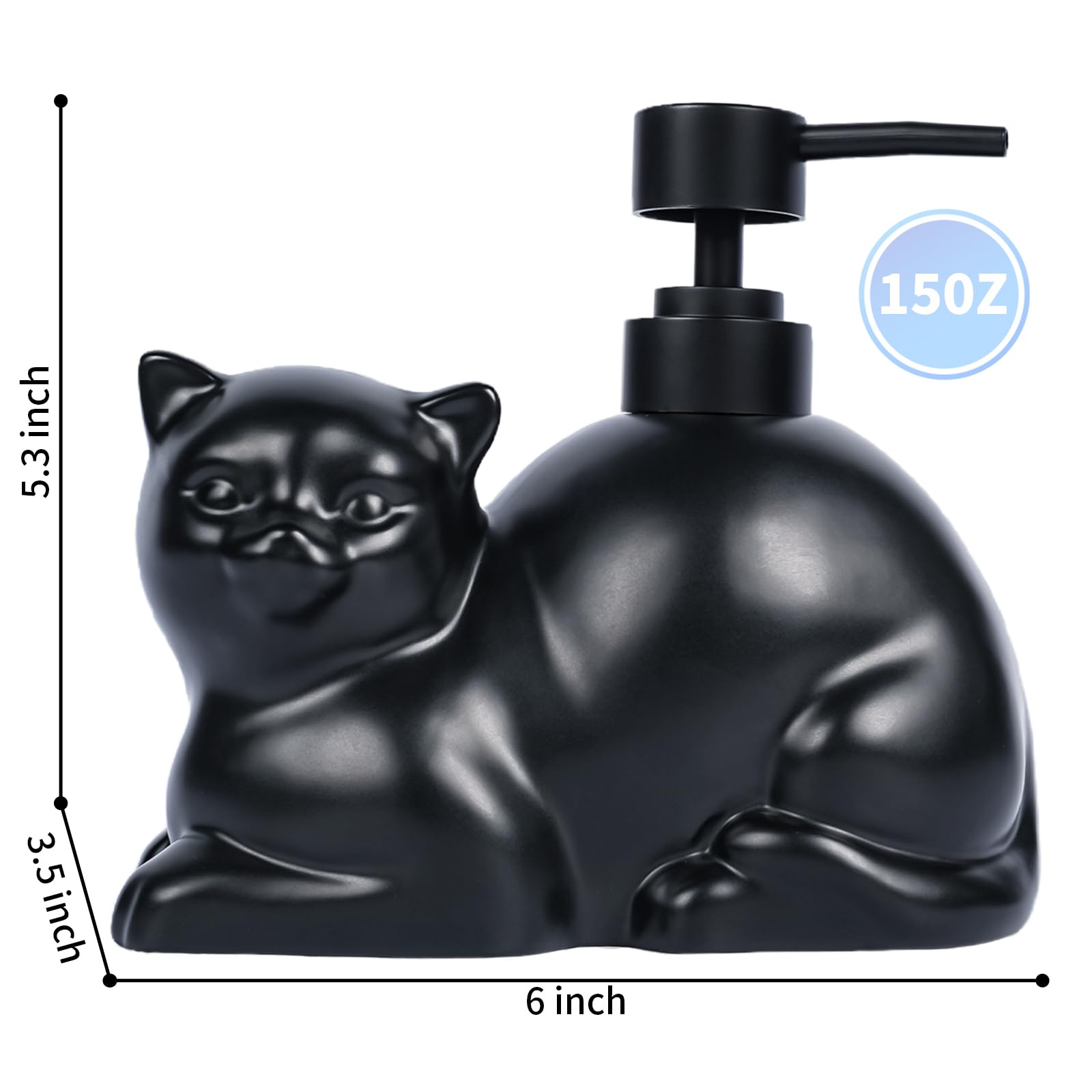 Amaauto Black Cat Shape Soap Dispenser, Funny Ceramic Soap Dispenser, 15Oz Refillable Essential Oil, Lotion Liquid Hand Soap Dis