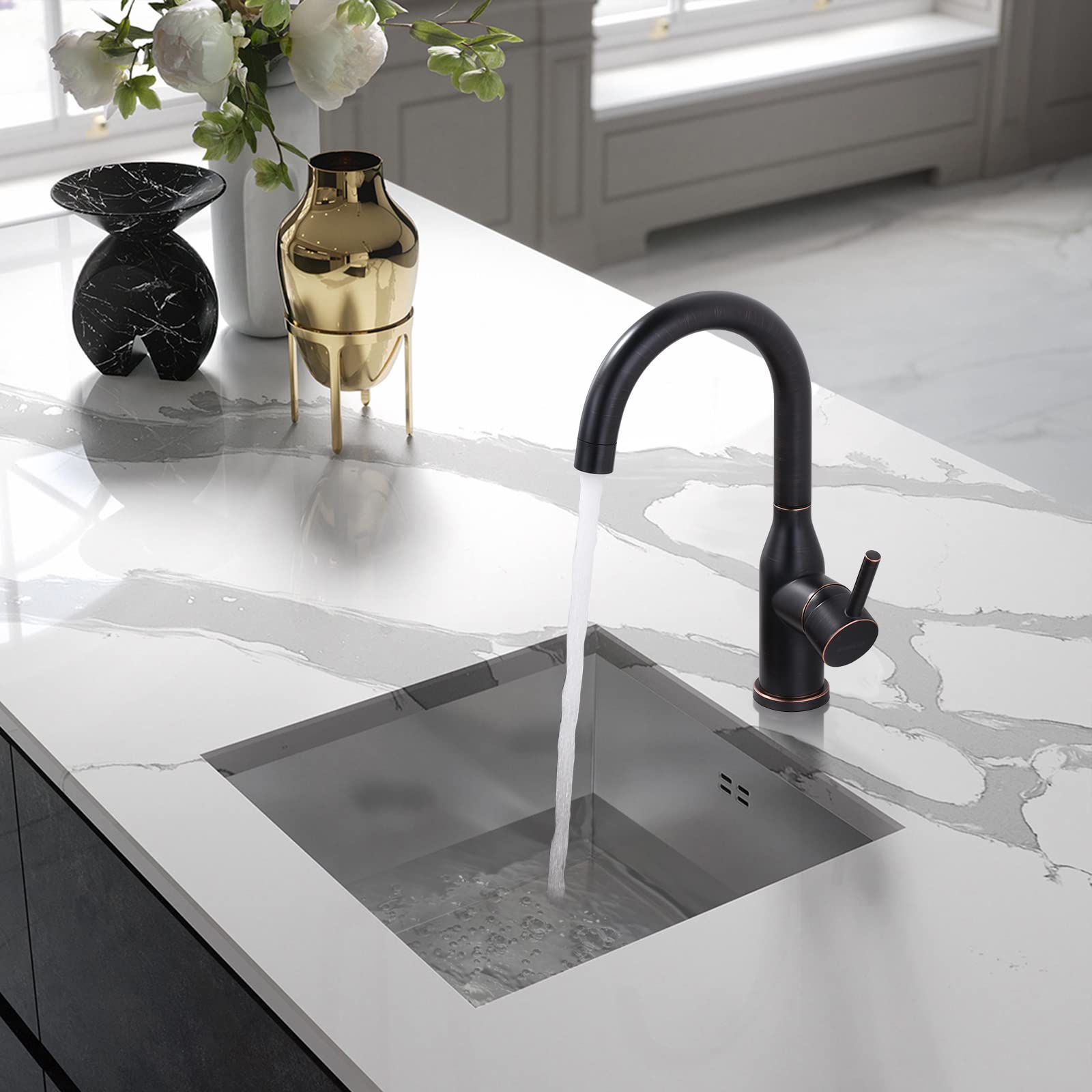 Wowow 1 Hole Bar Faucet Single Handle Bar Sink Faucet Oiled Rubbed Bronze Rv Kitchen Faucet With Supply Hose Small Kitchen Tap