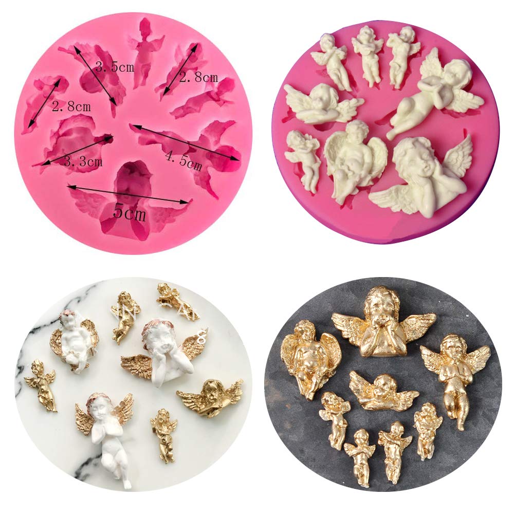 Hiparty 3Pcs/Set Mini Angel Baby & Wings Fondant Molds Angelic Cherub Silicone Cake Decorating Tools Polymer Clay Molds For Boy