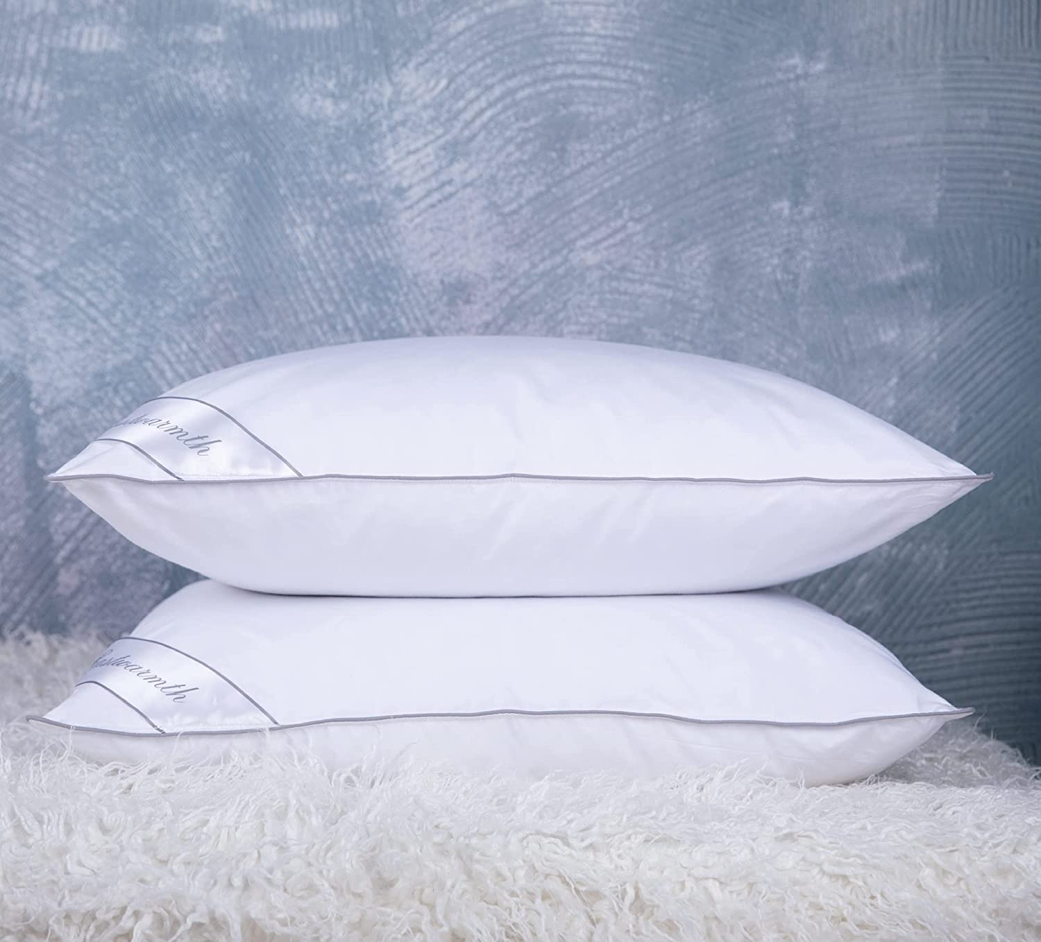Goose Feather Down Bed Pillow For Sleeping 100% Cotton Cover Medium Firm Queen Size Set Of 2 Gussted White