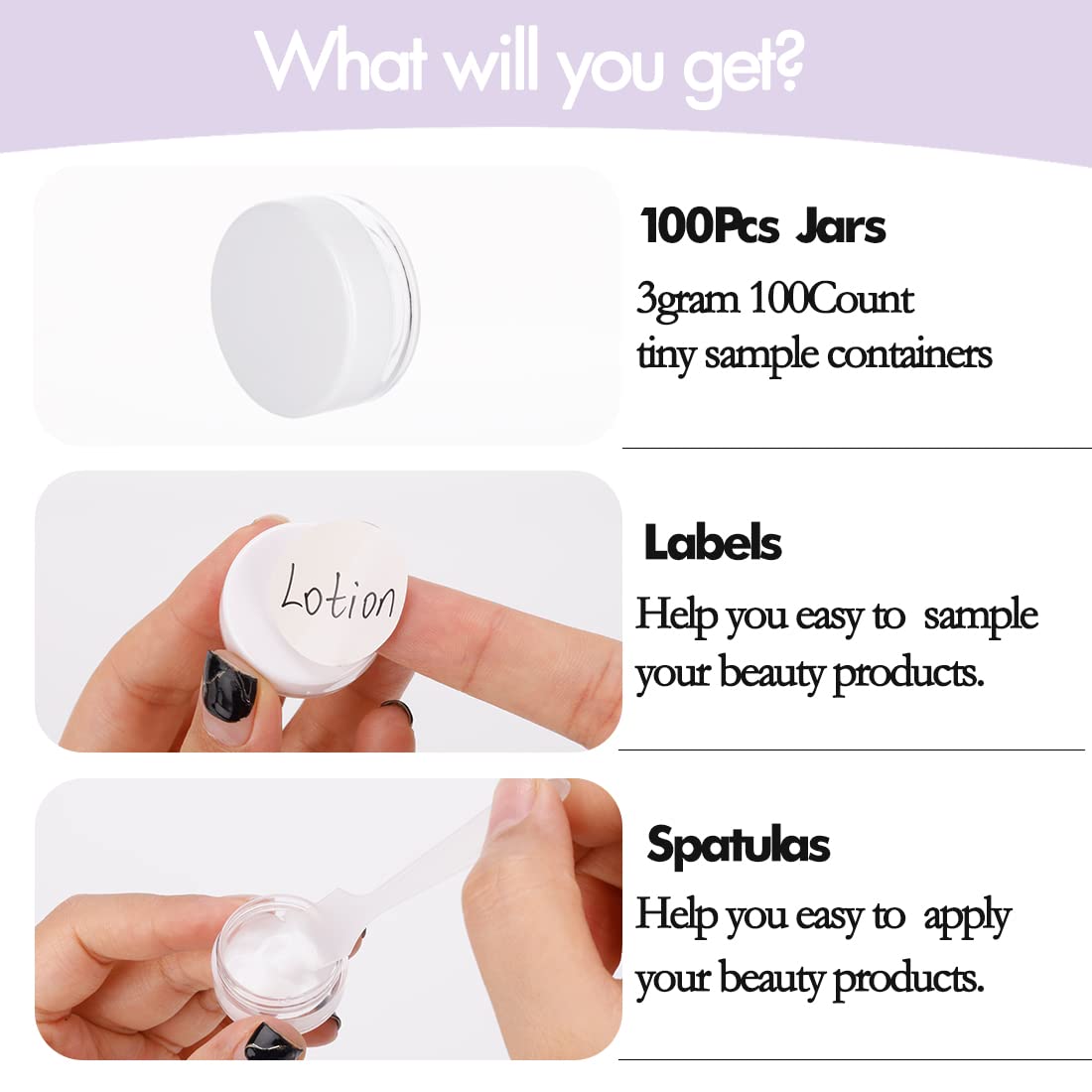 3 Gram Sample Containers With Lids, 100 Count Tiny Sample Jars, Empty Lip Balm Containers, Mini Cosmetic Containers With Lids, M