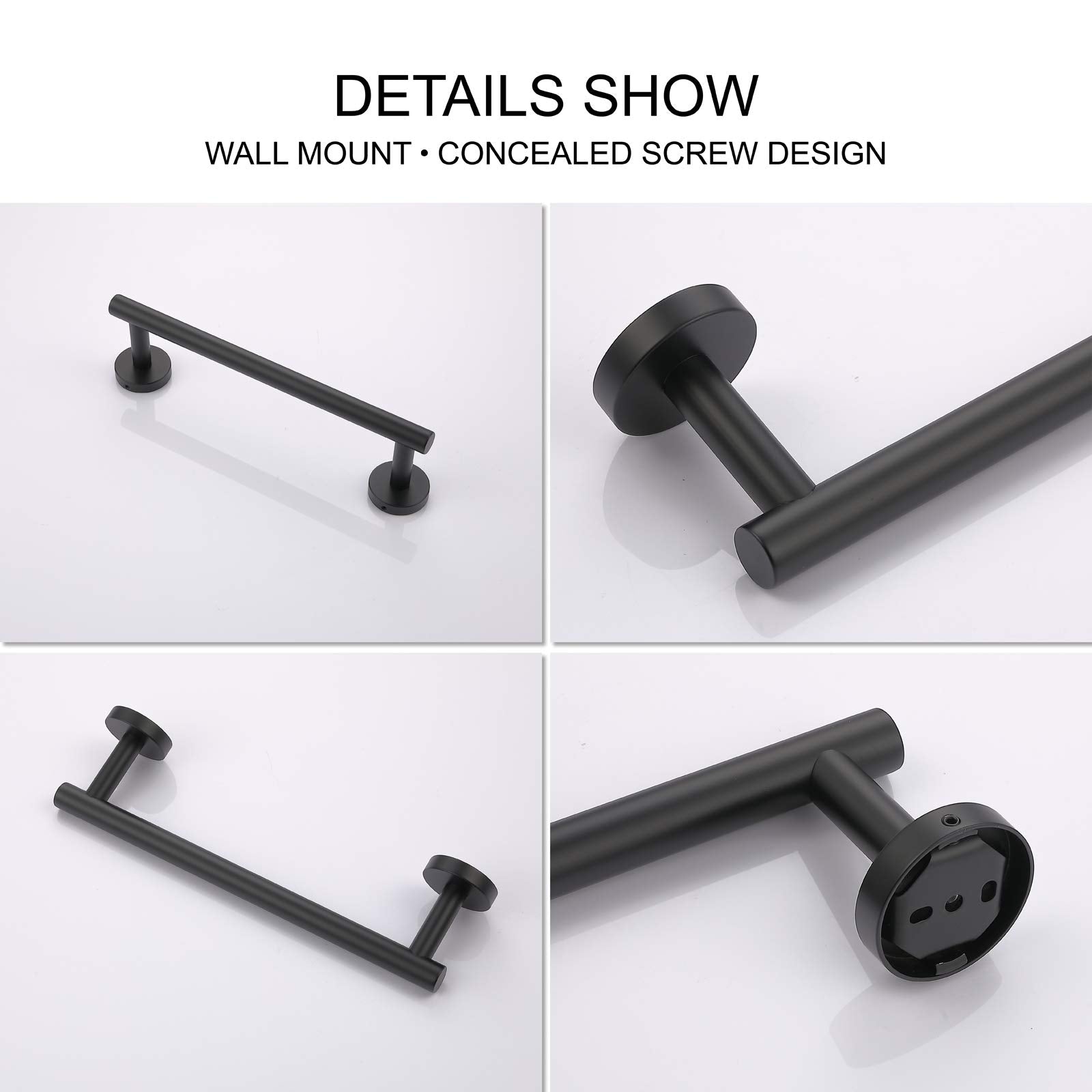 Tastos 12 Inch Black Single Towel Bar Rack, Sus 304 Stainless Steel Round Bathroom Towel Bar Heavy Duty Towel Holder Kitchen Tow