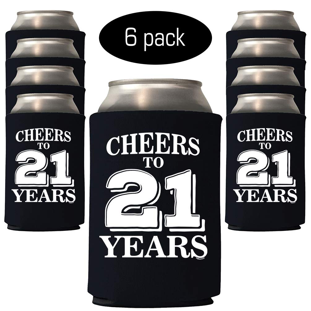 Veracco Cheers To 21 Years Twenty First Can Coolie Holder 21St Birthday Gift Party Favors Decorations (Black, 12)