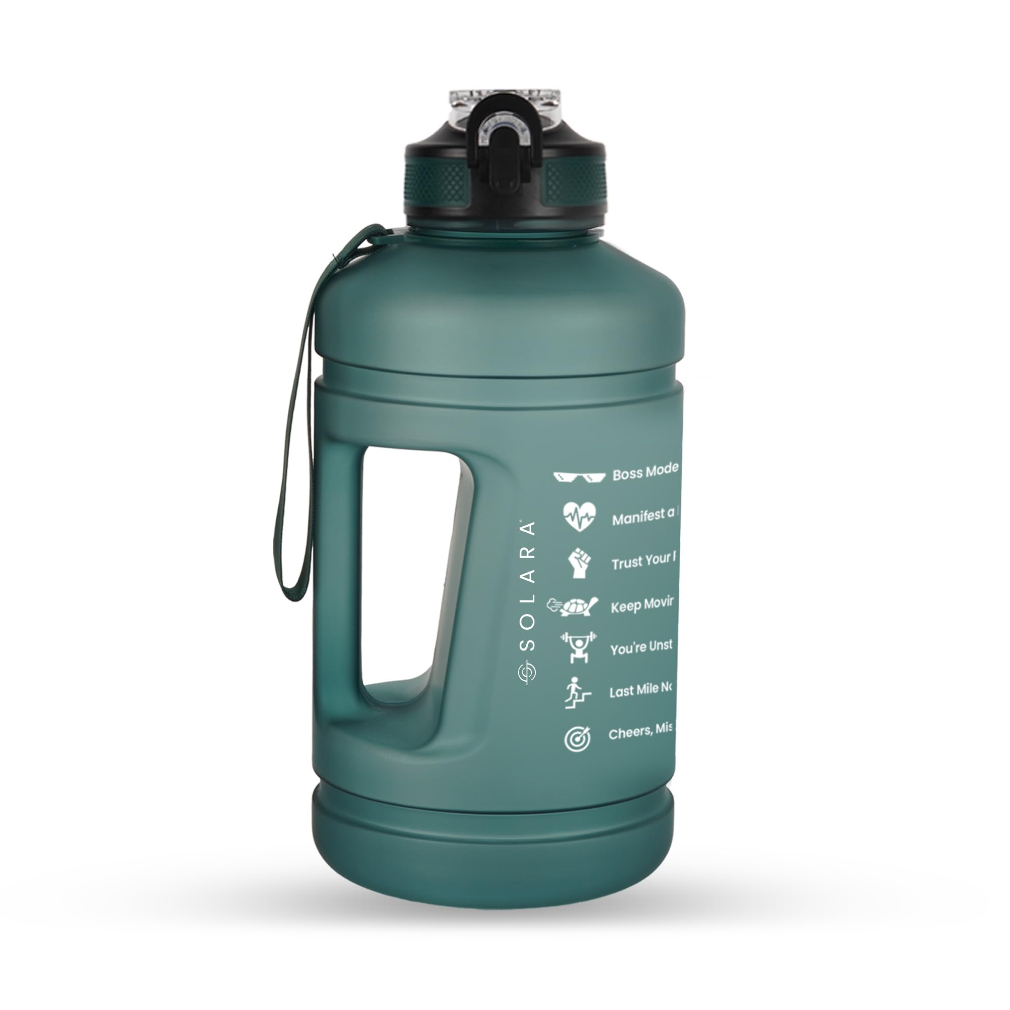 Solara Sipper Water Bottle For Adults 2.2 Litre With Motivational Time Marker, Leakproof Durable Bpa Free NonToxic Tritan Water