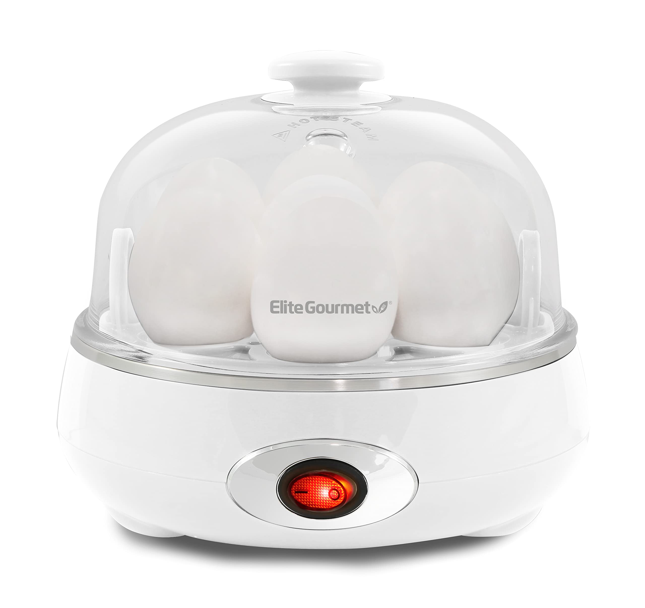 Elite Gourmet EGC700CW# Rapid Egg Cooker  7 Easy-To-Peel  Hard  Medium  Soft Boiled Eggs  Poacher  Omelet Maker  Auto Shut-Off  Alarm  16-Recipe Booklet  BPA-Free  Snow