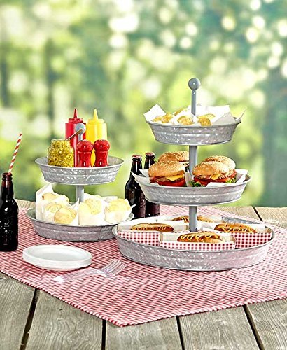 Getset2Save Vintage Galvanized 3 Tier Serving Tray Rustic Country Farmhouse Kitchen, One Size, Silver