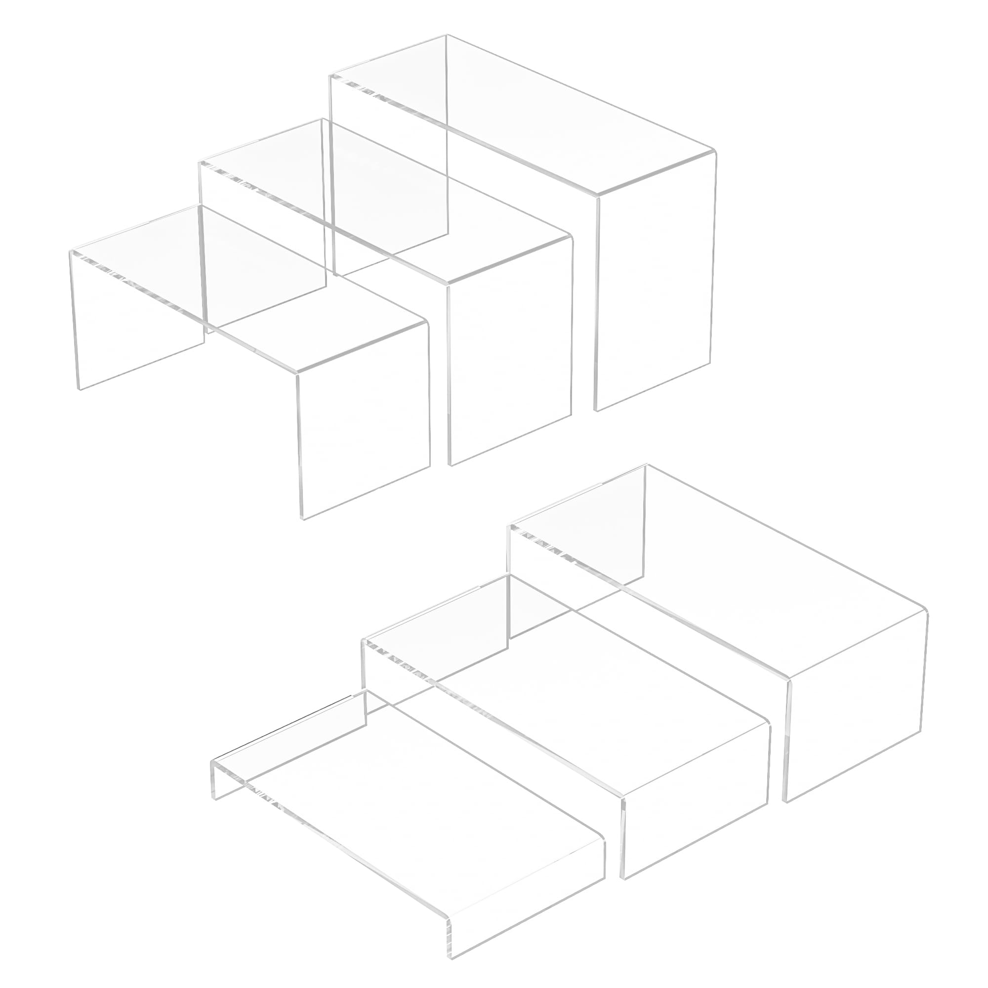 Sezanrpt Acrylic Display Risers 6pcs, Clear Rectangular Display Organizer Stands, Acrylic Display for Funko Pop Figure, Desserts