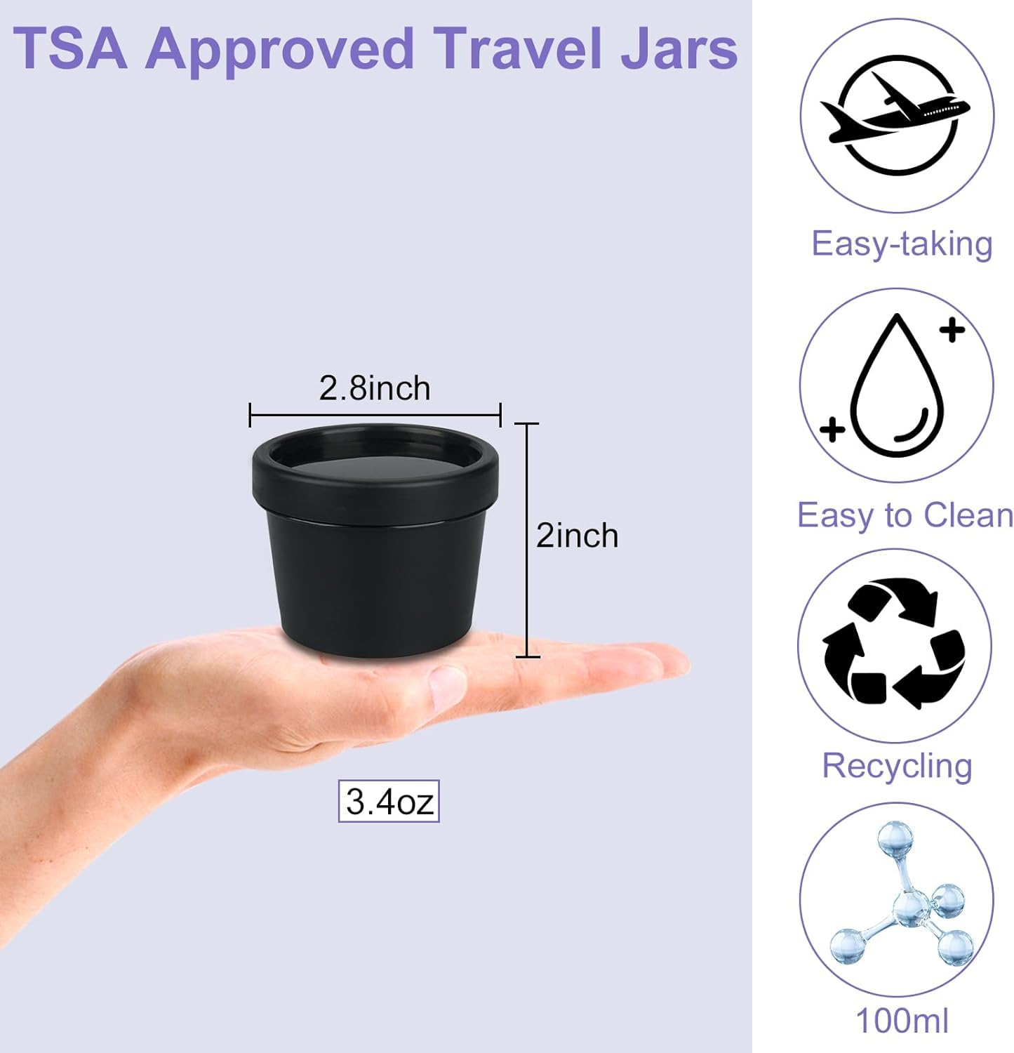 Plastic Cream Jars Travel Containers For Toiletries 3.4Oz 6 Pack Tsa Approved Wide-Mouth Cosmetic Pot Jars With Lids Leak Proof