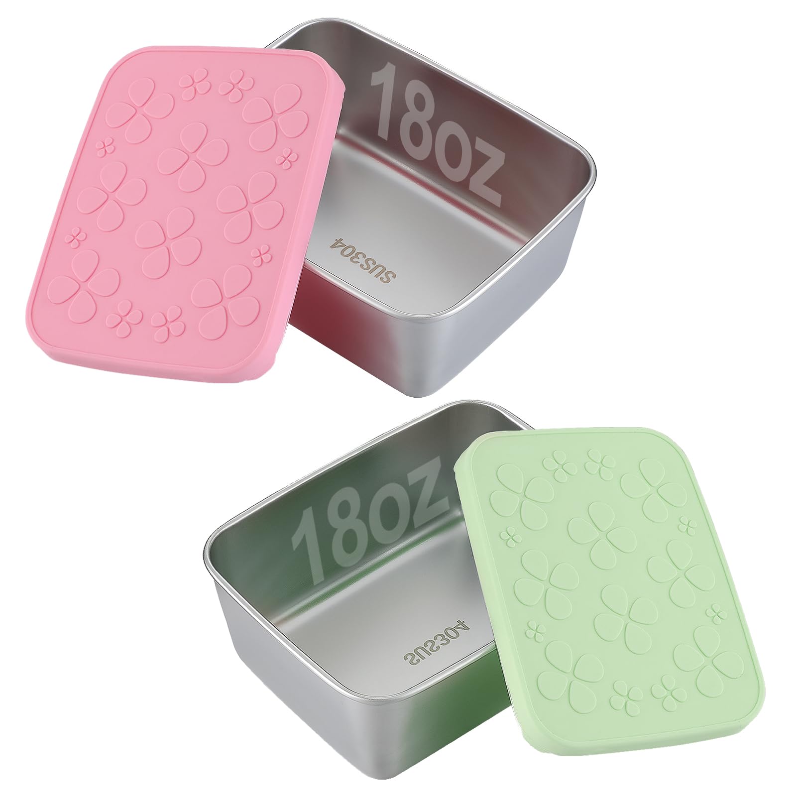 Alphatool 2 Pcs 18 oz Stainless Steel Lunch Containers, Pink & Green