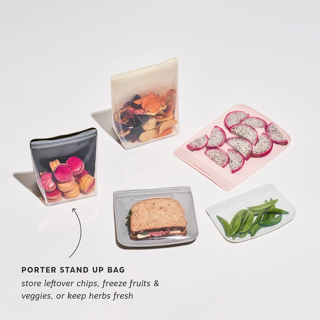 W&P Porter Silicone Reusable Storage Bag, Sandwich (36Oz Stand-Up), Cream, Food Storage Container, Microwave And Dishwasher Safe