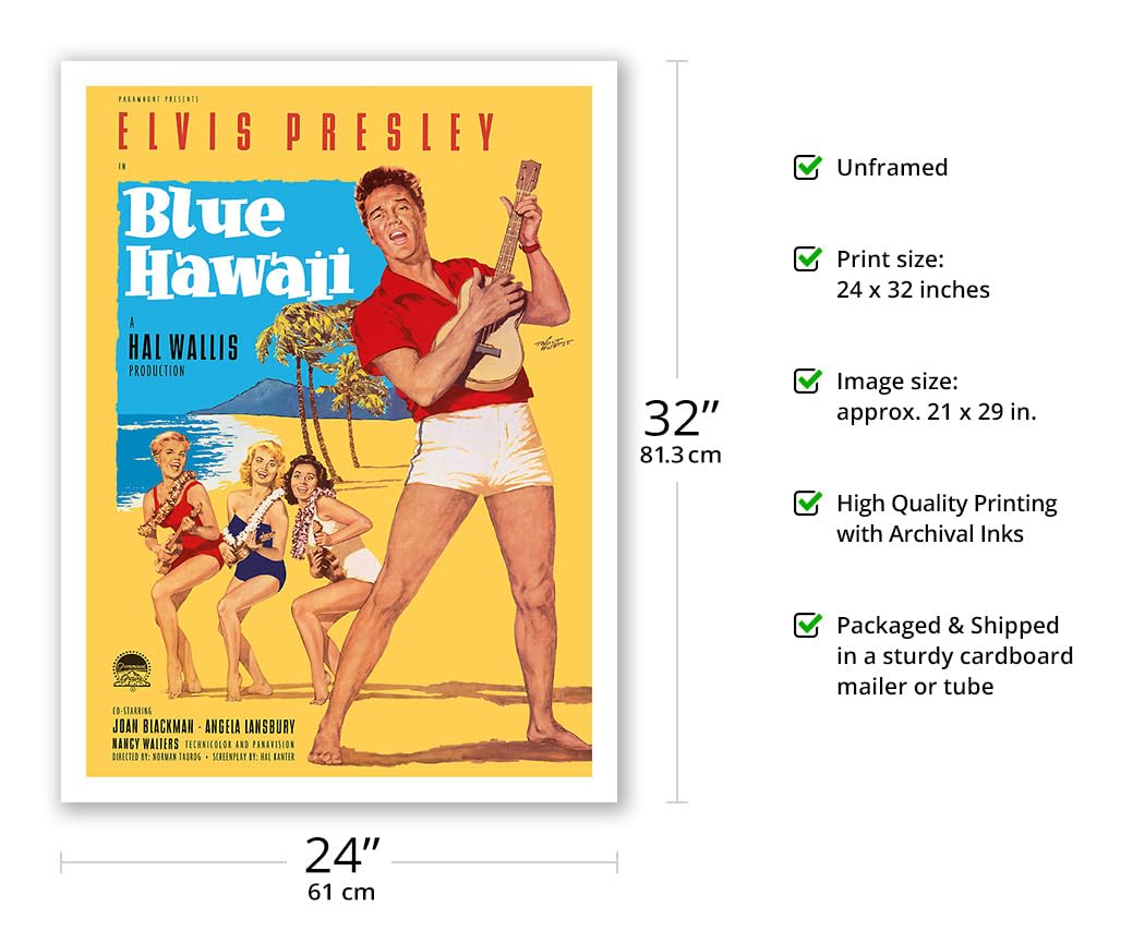 Elvis Presley In Blue Hawaii - Vintage Film Movie Poster By Rolf Goetze C.1961 - Fine Art Matte Paper Print (Unframed) 24X32In
