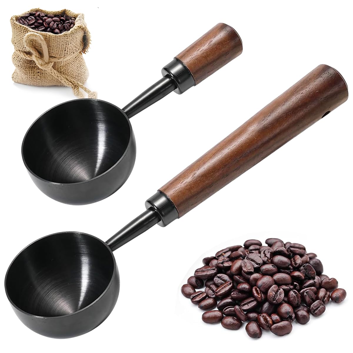 2 Pcs Coffee Scoop Vintage Coffee Measuring Spoon Retro Stainless Steel Coffee Spoon Long Wooden Handle Coffee Scoop Kitchen Ute