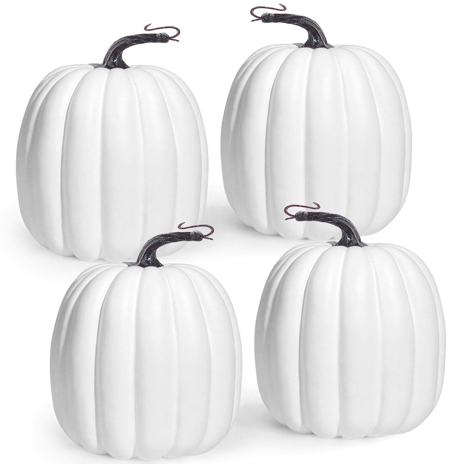 Artmag 6 Inch Large Artificial Pumpkins, 4PCS Big White Faux Foam Harvest Pumpkins for Fall Autumn Thanksgiving Seasonal Holiday