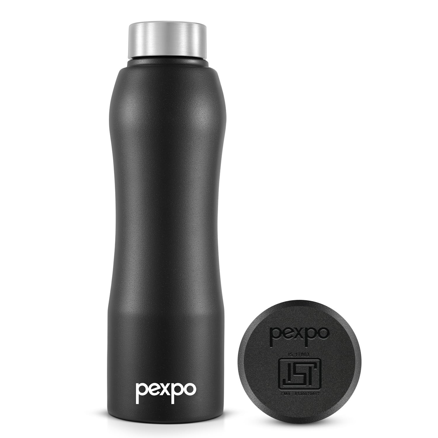 Pexpo Bistro Isi Certified Stainless Steel Fridge/Sports Water Bottle 1 Litre, Knight Black| Single Walled|Easy Grip|Leakproof W