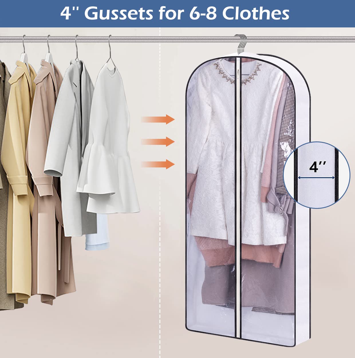 Sleeping Lamb 50'' Clear Garment Bags For Hanging Clothes Storage 4'' Gussetes Dress Bags For Closet Storage Coat Cover For Suit
