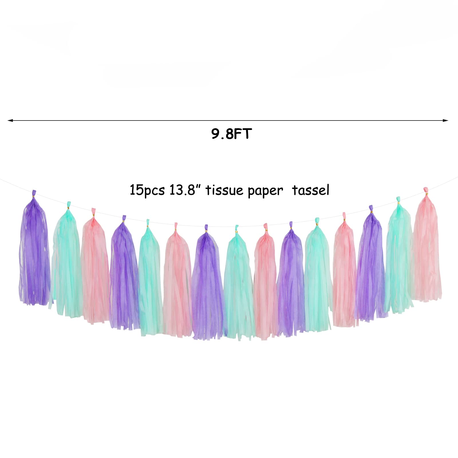 Pink-Purple Mint Mermaid Ocean-Themed Party-Decorations - 15pcs Tassel Garland Streamers Wedding Birthday Engagement Baby Bridal