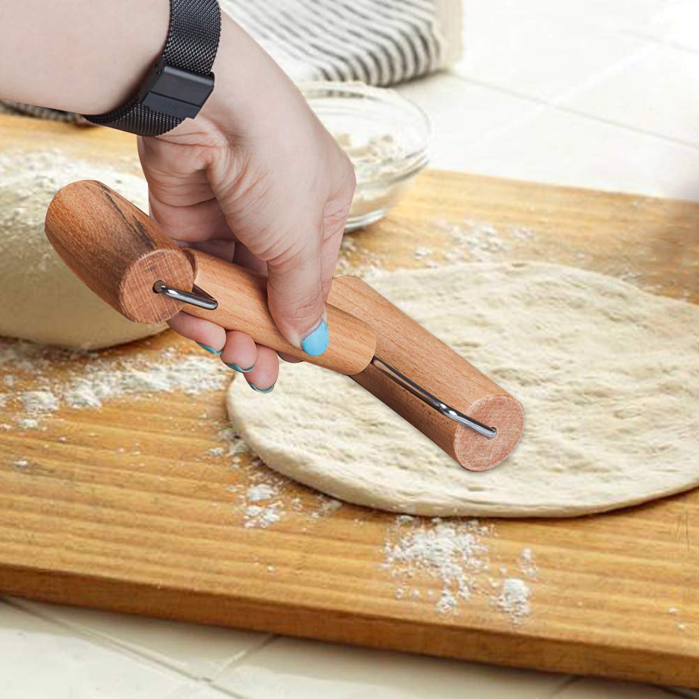 2 Pieces Pizza Pie Dough Roller Docker Set, Aulufft Wood Pastry Pizza Roller Rolling Pins And Time Saver Pizza Plastic Dough Doc