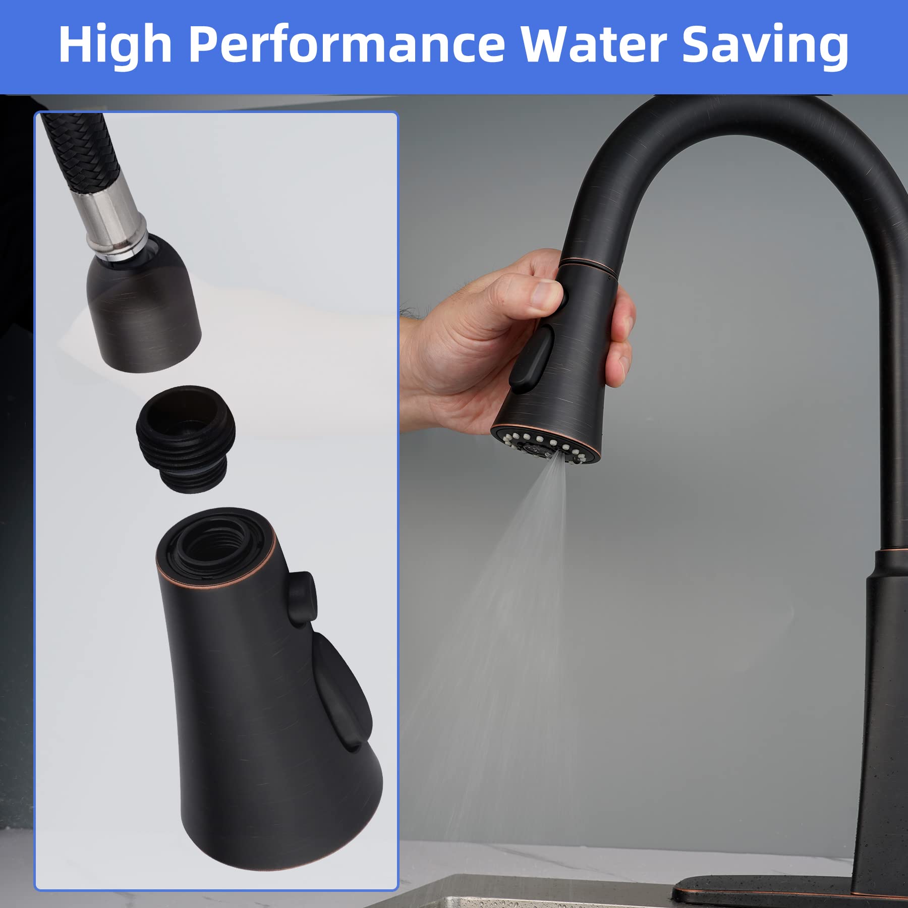 Ifealclear Kitchen Faucet Head Replacement, 3 Modes Pull Down Faucet Spray Head Replacement Compatible With Moen Delta Kitchen S