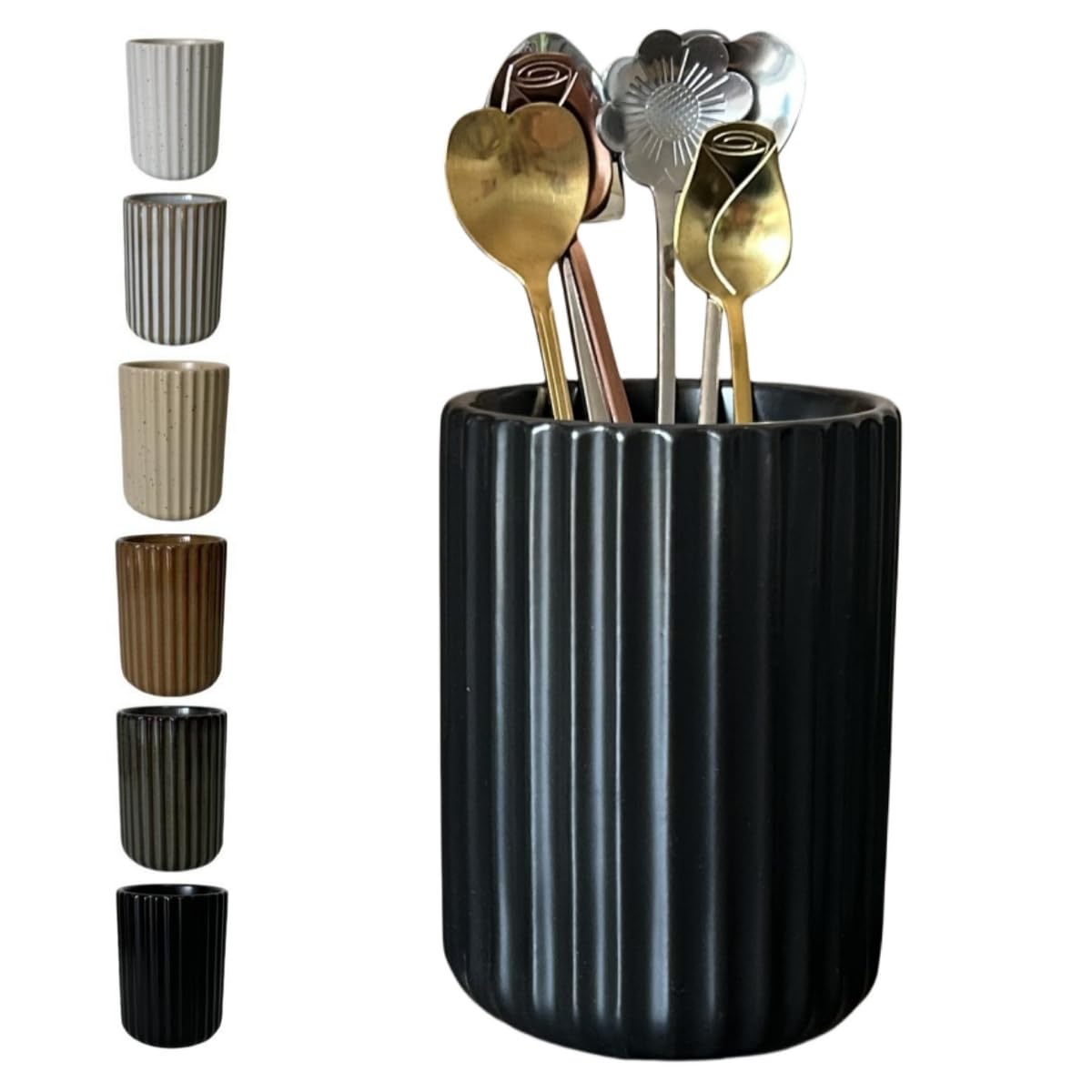 Stoneware Coffee Bar Utensil Holder Tea & Coffee Spoon & Stirrer Holder for Stir Stick Straw Teaspoon Holder Spoon Cup Small Ute