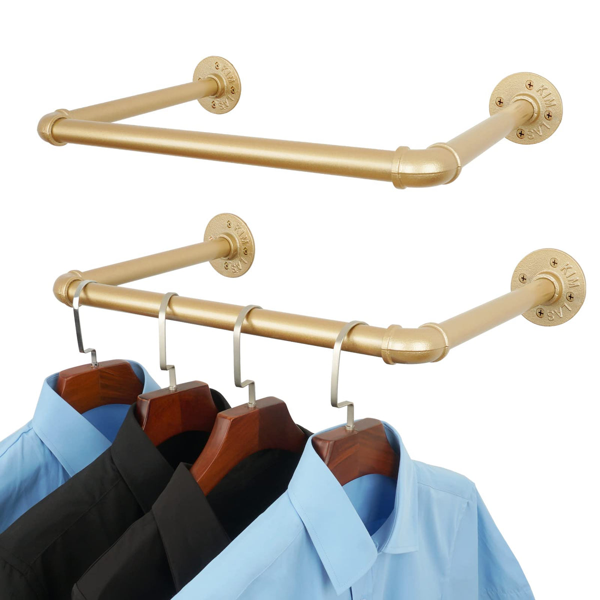 Addgrace Industrial Pipe Clothing Rack 20.5'' Gold Clothing Rack Diy Heavy Duty Garment Rack 2Pack Wall Mounted Clothes Rack Clo