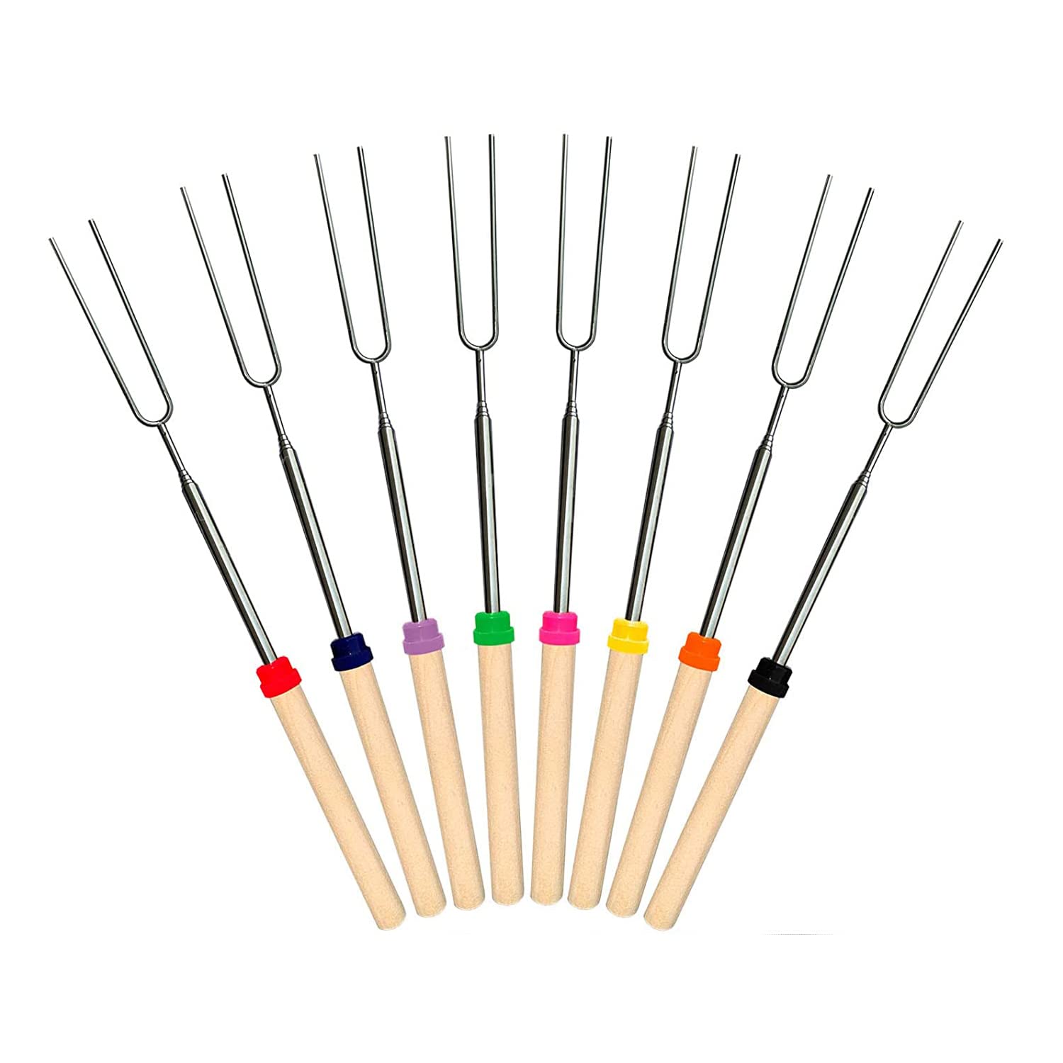 Marshmallow Roasting Sticks 8Pcs Extendable 32Inch Long Metal Barbecue Skewers For Grilling Set,Telescoping Smores Bbq Forks, Fi