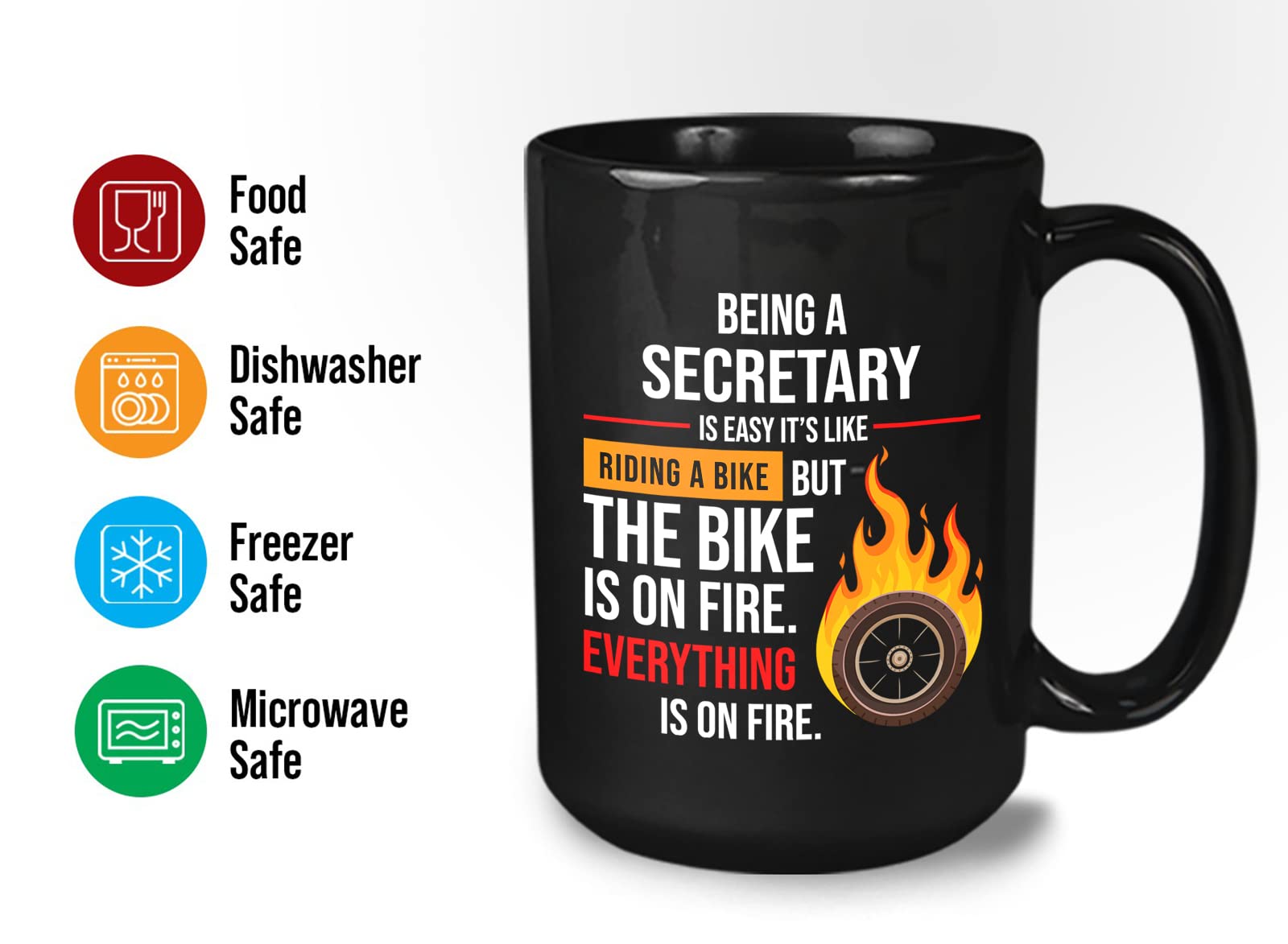 Bubble Hugs Secretary Coffee Mug 15Oz Black - Being A Secretary Is Easy It's Like Riding A Bike