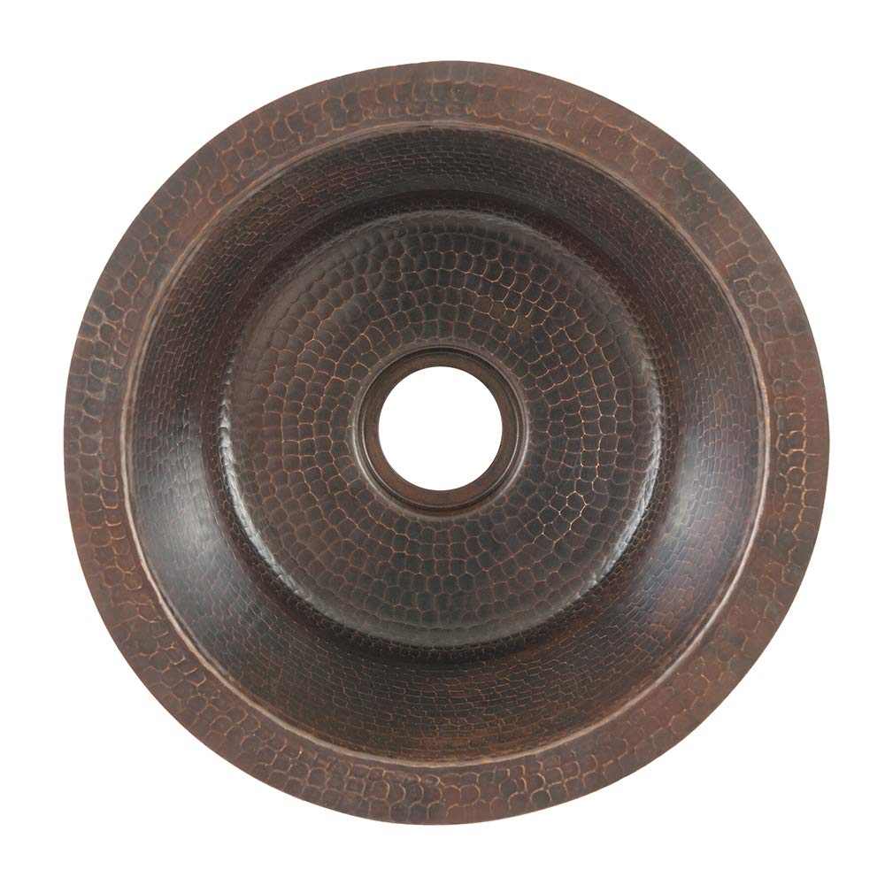 Premier Copper Products Br12Db2 12-Inch Round Hammered Copper Bar Sink With 2-Inch Drain Opening
