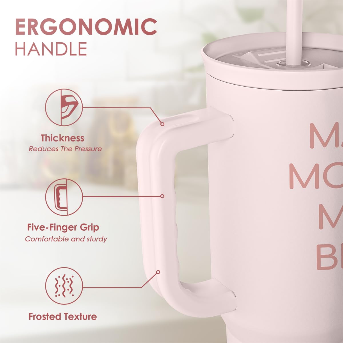 Gift for Mom - Mama Mommy Mom Bruh Stainless Steel Tumbler with Handle, Travel Coffee Mug for Moms - Gifts for Birthday Christma