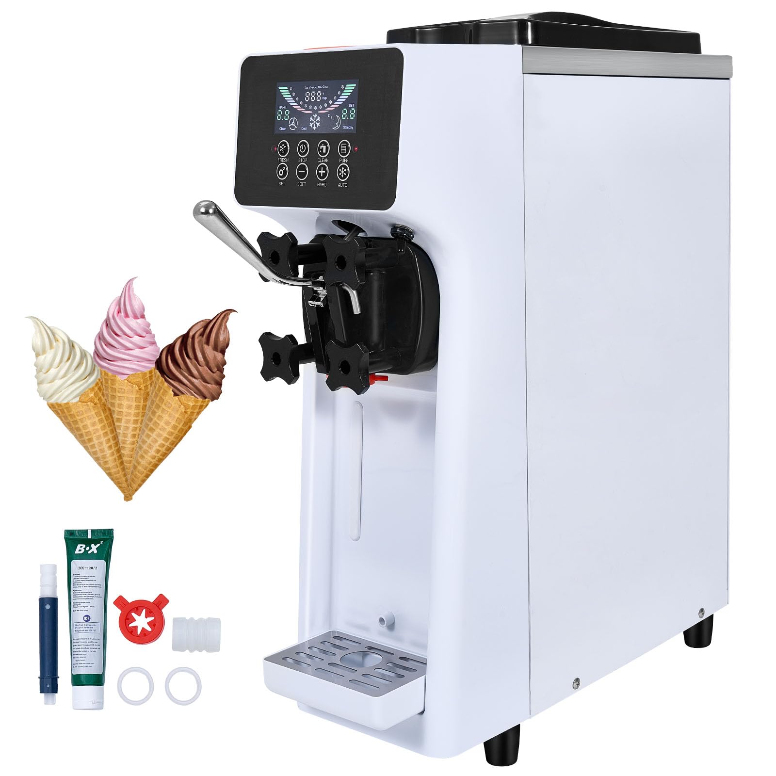 VEVOR Commercial Ice Cream Machine, 10.6 QT/H Yield, 1000W Single Flavor Countertop Soft Serve Ice Cream Maker, with 4L Hopper 1