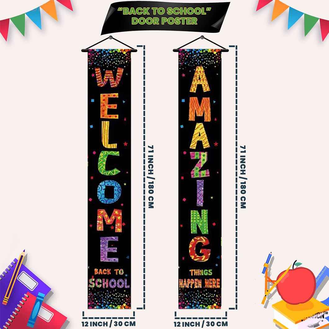 Welcome Back To School Door Banner Deocrations Corlorful Back To School Amazing Things Happen Here Banner Sign Decor For Kinderg
