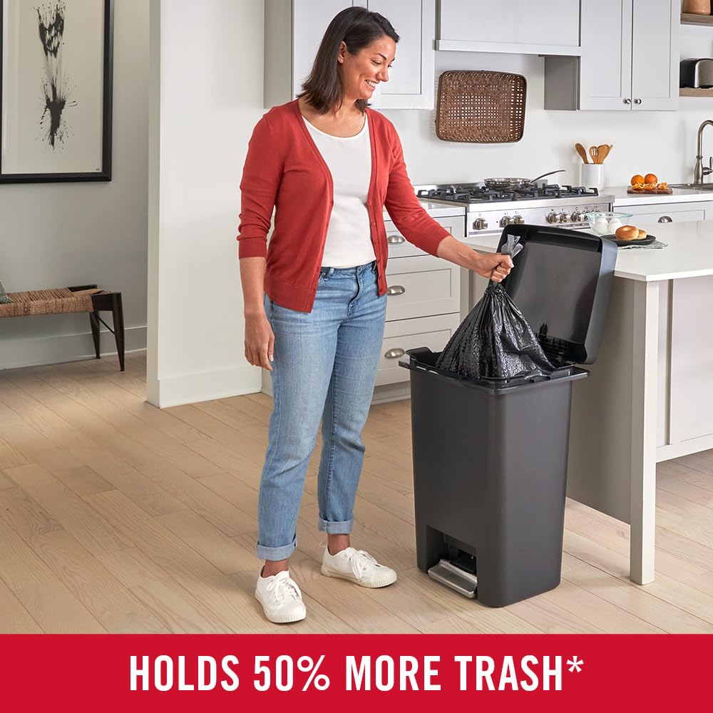 Rubbermaid High-Capacity Step-On Trash Can, 19 Gallon, Single Or Dual Stream Trash Or Recycling, Charcoal, Stainless-Steel Pedal