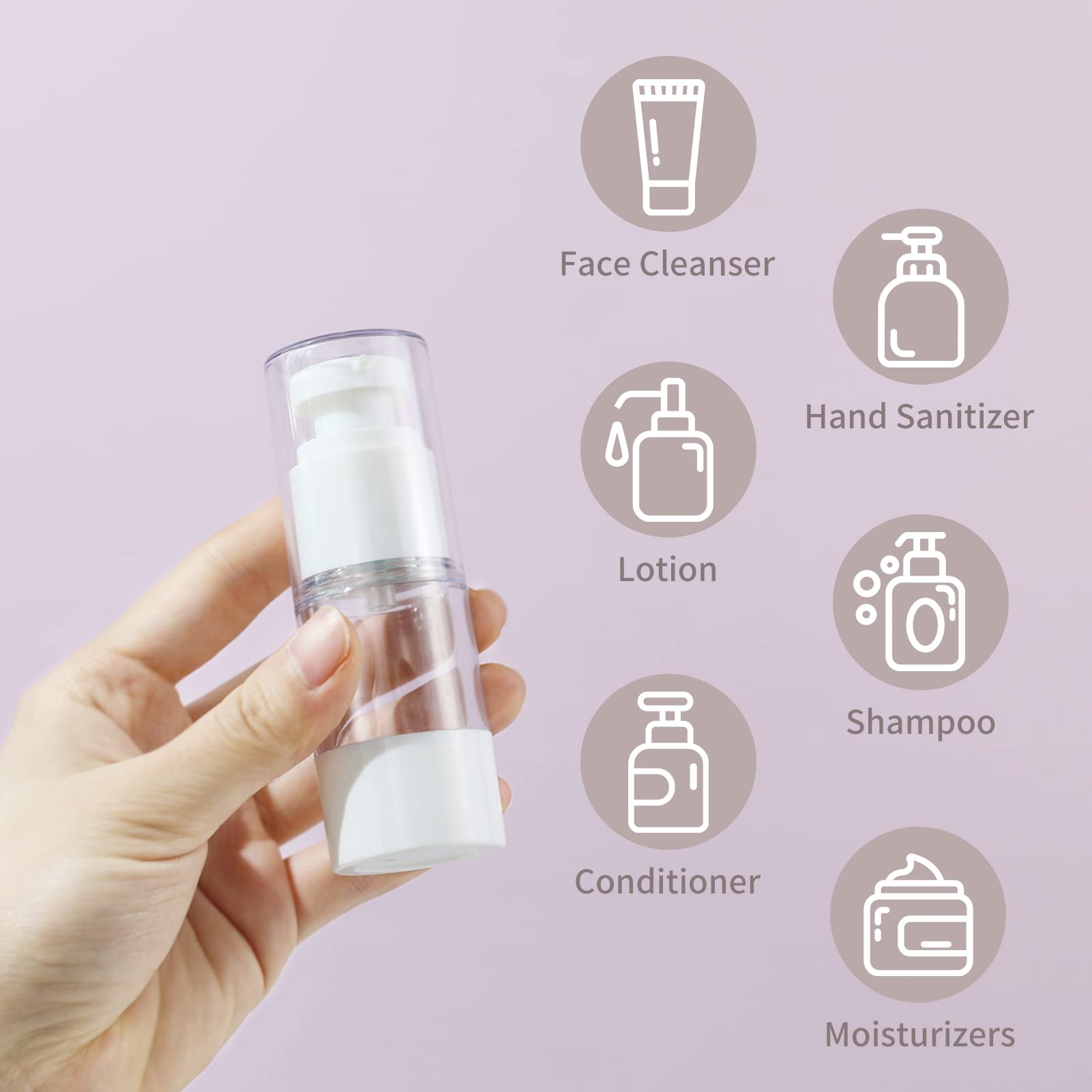 Longway 0.5Oz 15Ml Clear Airless Cosmetic Cream Pump Bottle Travel Size Dispenser Refillable Containers/Foundation Travel Pump B