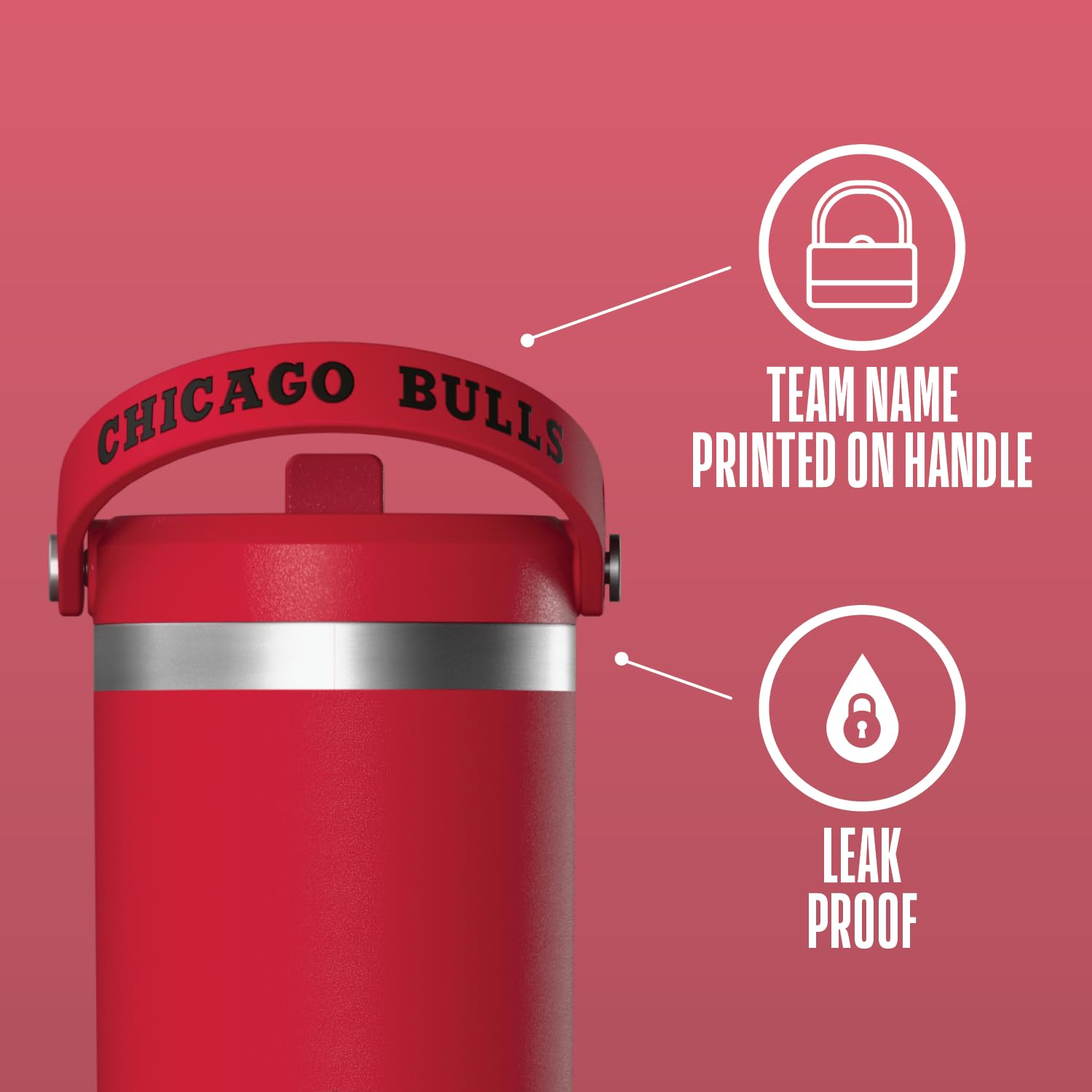 Hydrapeak X Nba Officially Licensed Chicago Bulls 32Oz Nomad Stainless Steel Tumbler With Handle And Straw Lid, Leakproof Water