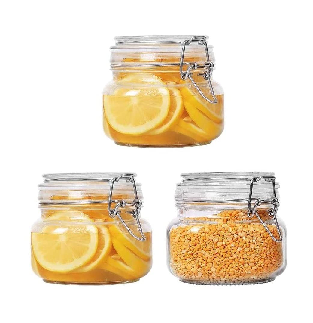 Ragyula Airtight Glass Jar With Silicone Clamp Lid, Storage Container With Clear Preserving Seal Wire Clip Fastening For Kitchen