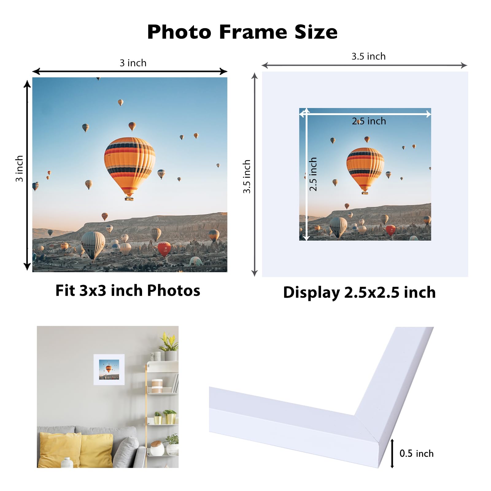 JCJMY 3x3 Picture Frame White for Tabletop, 3 x 3 Square Photo Frame with Shatter Resistant Plexiglass, Sturdy 3 by 3 Poster Fra