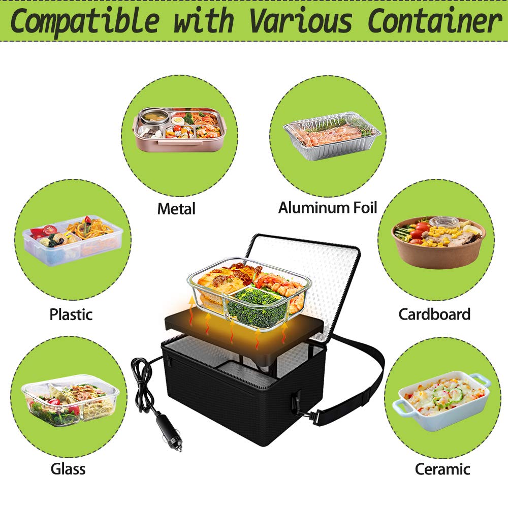 Portable Oven, 12V Car Food Warmer Portable Personal Mini Oven Electric Heated Lunch Box For Meals Reheating & Raw Food Cooking