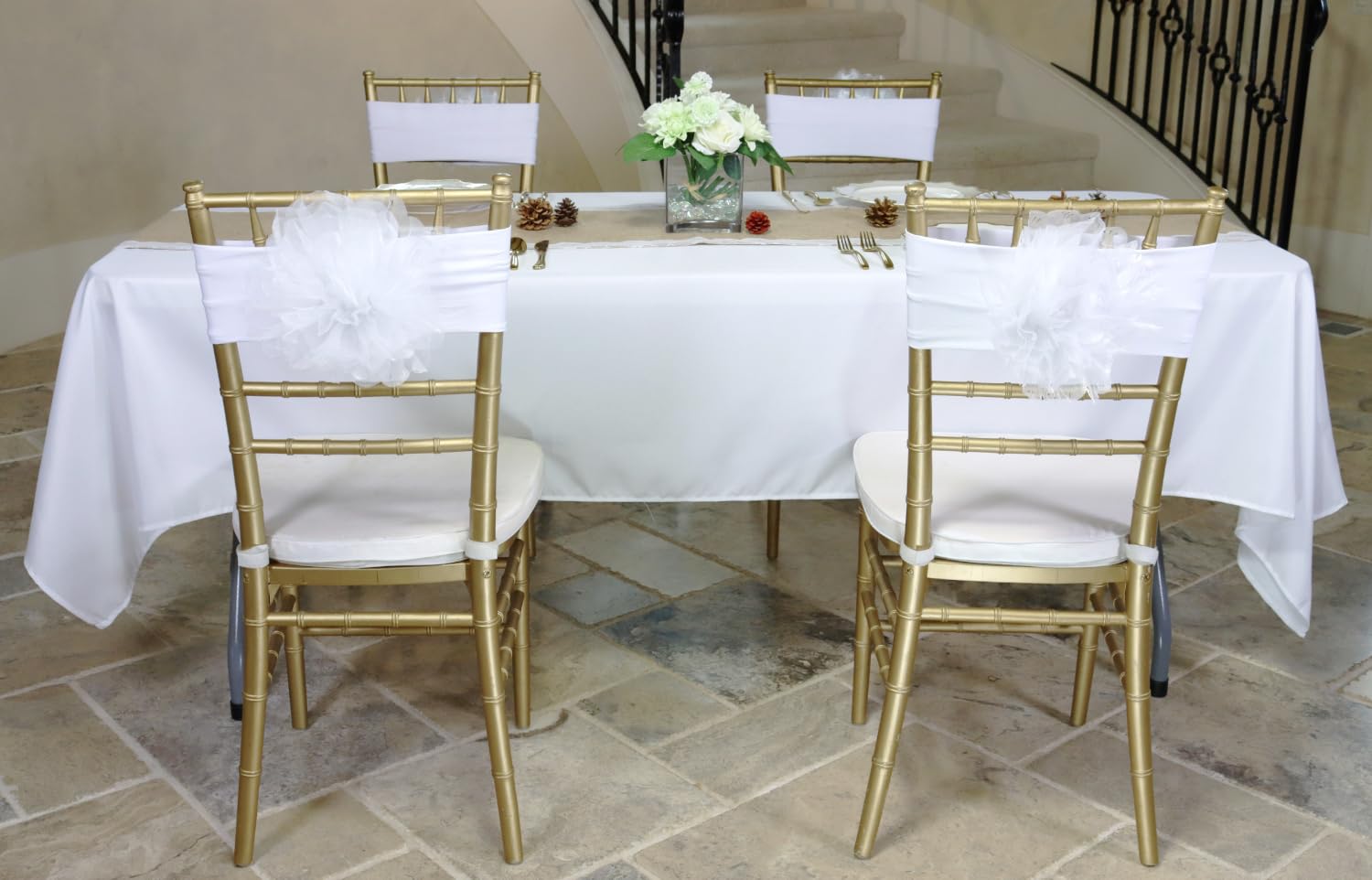 Ltc Linens 5 Pack White Rectangular Tablecloths 60 X 102 Inch For 6 Feet Rectangle Banquet Tables With Half-Drop - Stain And Wri