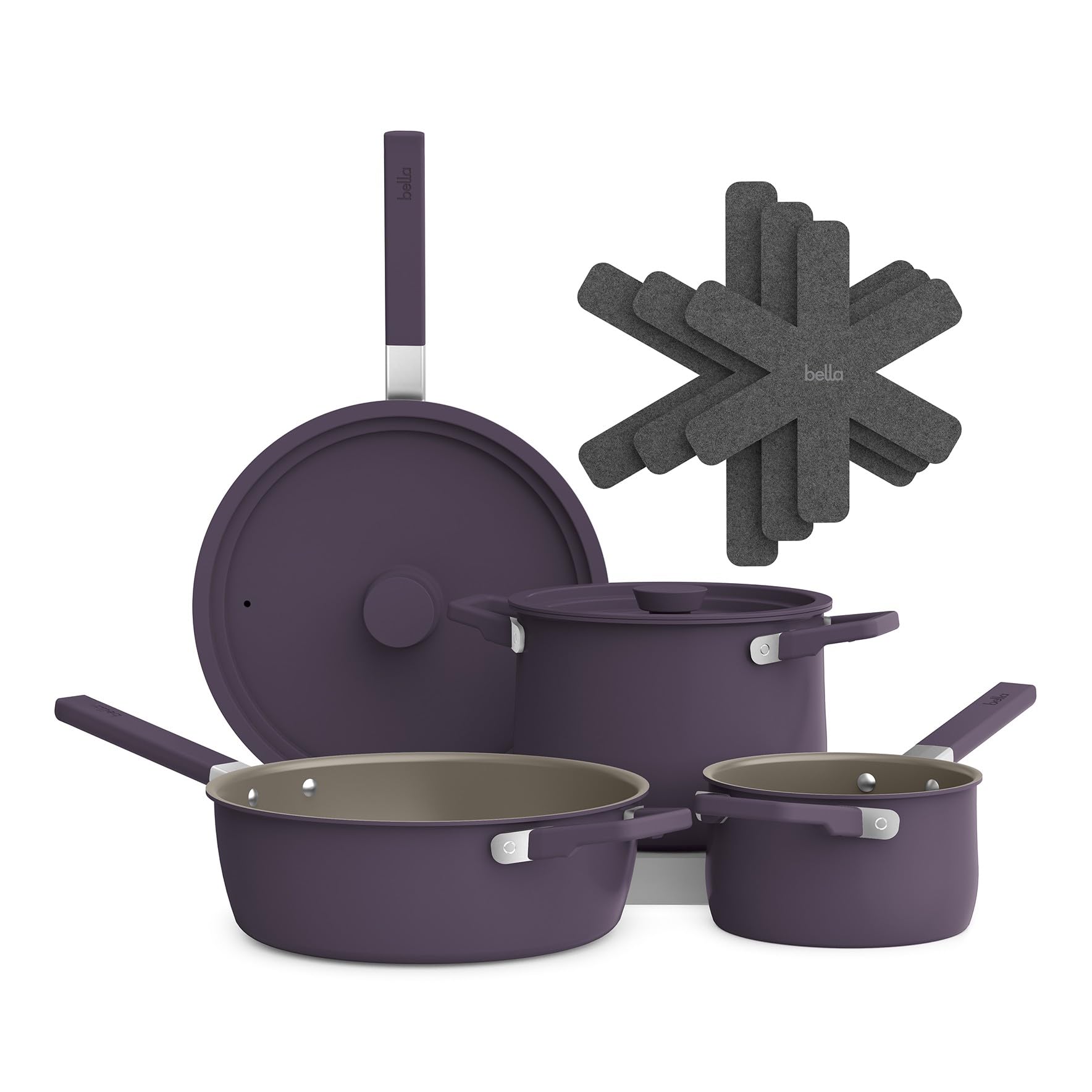 bella 9 Piece Ceramic Nonstick Cookware Set, Fits-anywhere Kitchenware w EverGood Coating, Dishwasher & Oven Safe, All Stovetops