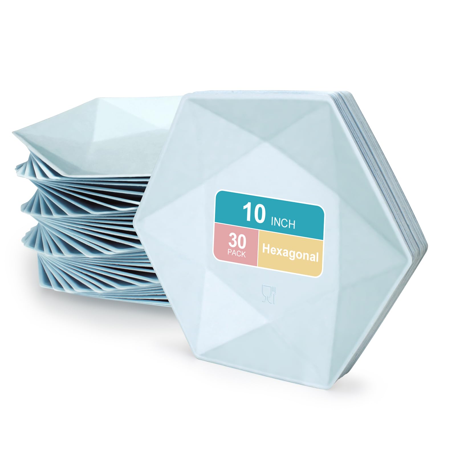 BangShou 30 Pack 10 Inch Disposable Paper Plates, Green Hexagon Platters, 100% Biodegradable Dessert Plates for Wedding, Birthda