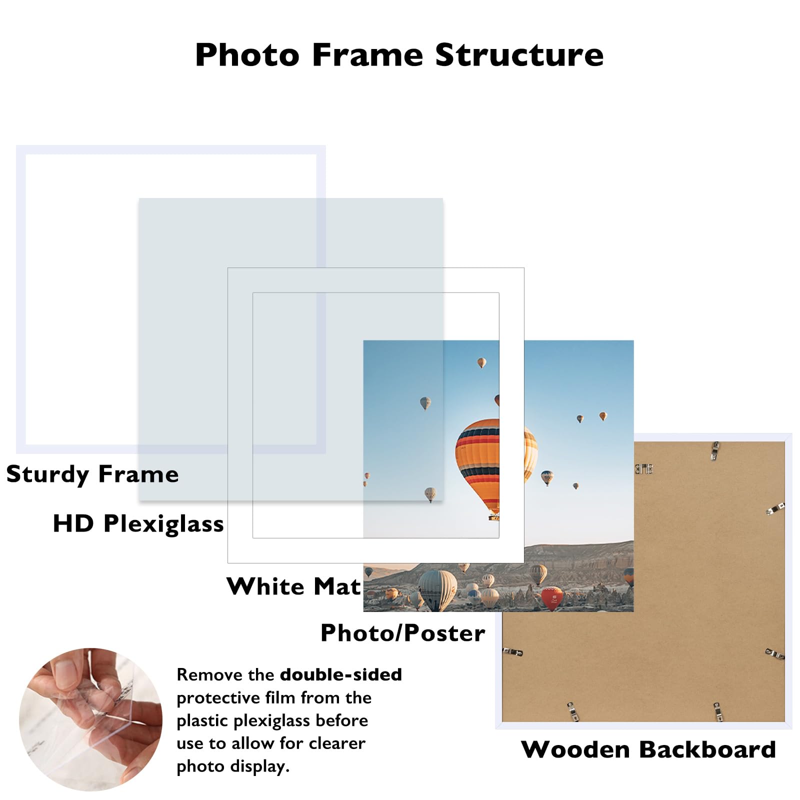 JCJMY 22x22 Picture Frame White with 18x18 Mat, Display Photo 18x18 with Mat or 22 x 22 Without Mat, Wall Hanging Large 22x22 Po