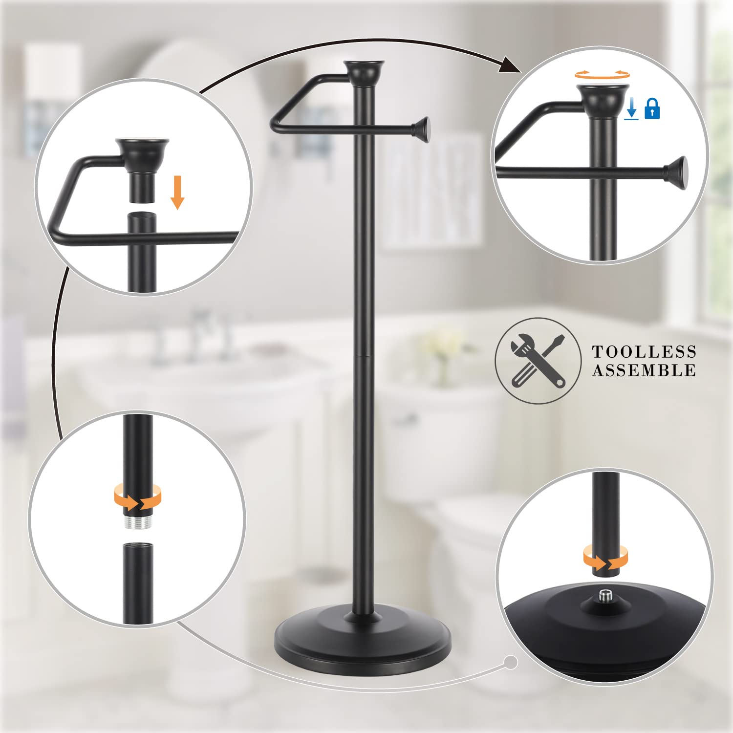 Zccz - Free Standing Toilet Paper Holder Stand With Reserve, Bathroom Tissue Dispenser Storage For 5 Mega Rolls, Black Toilet Pa