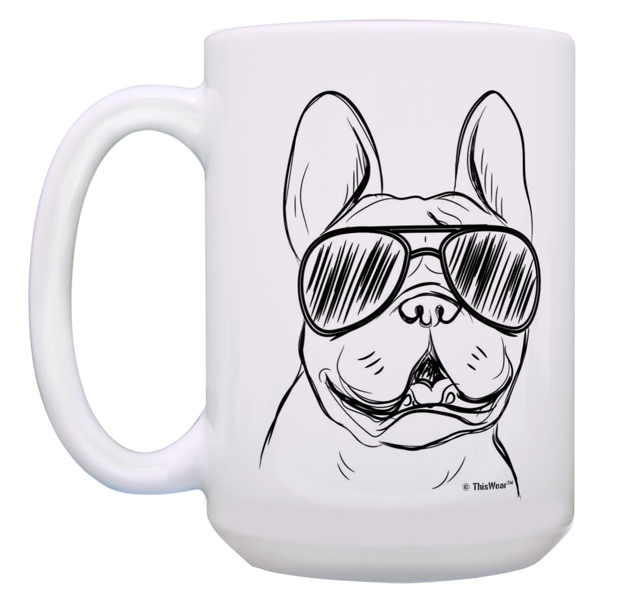 Dog Cup French Bulldog Sunglasses Mug French Bulldog Mug Frenchie Gift 15-oz Coffee Mug Tea Cup White