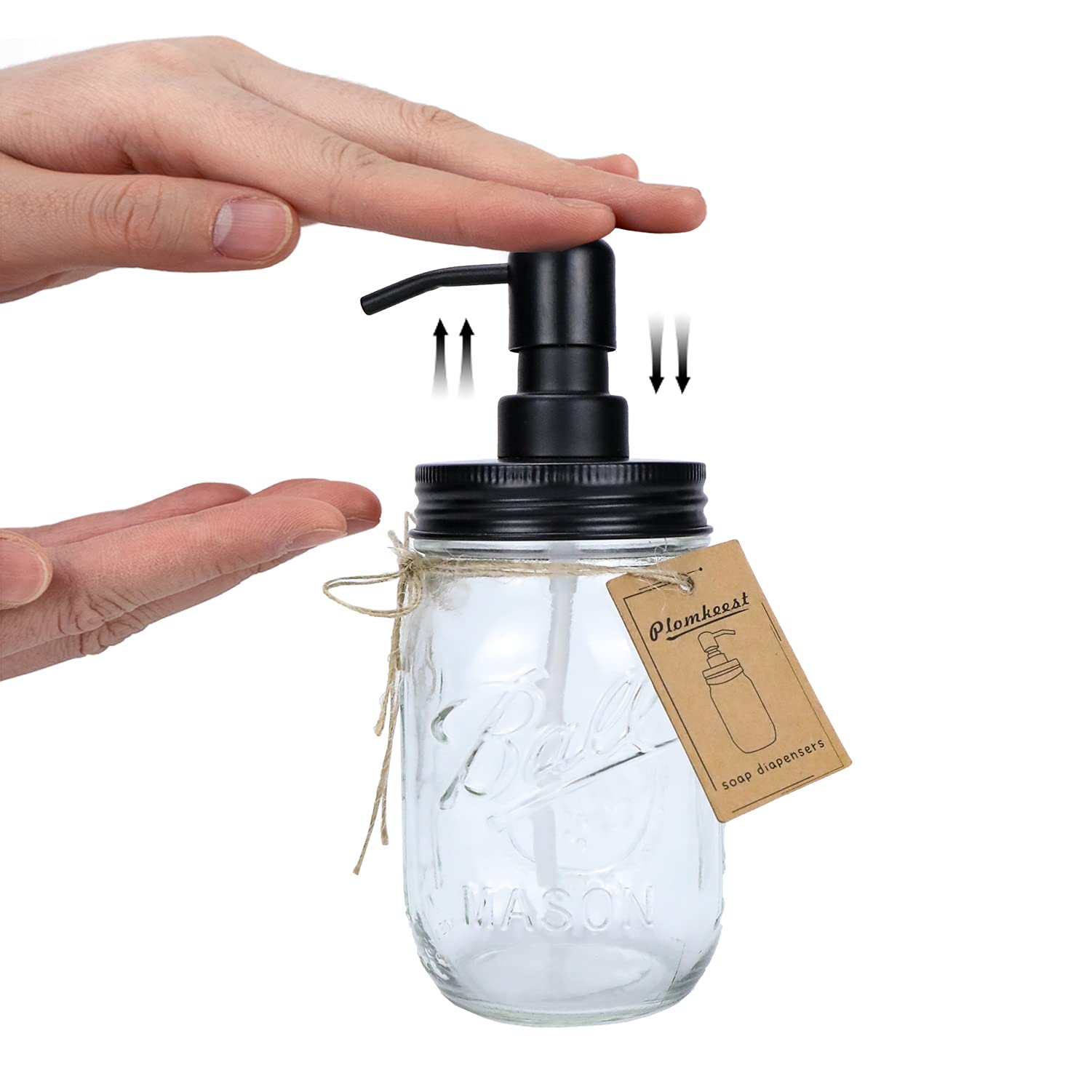 Plomkeest 16Oz Mason Jar Soap Dispenser Clear Glass Jar Soap Dispenser With Rust Proof Stainless Steel Pump Liquid Soap Dispense